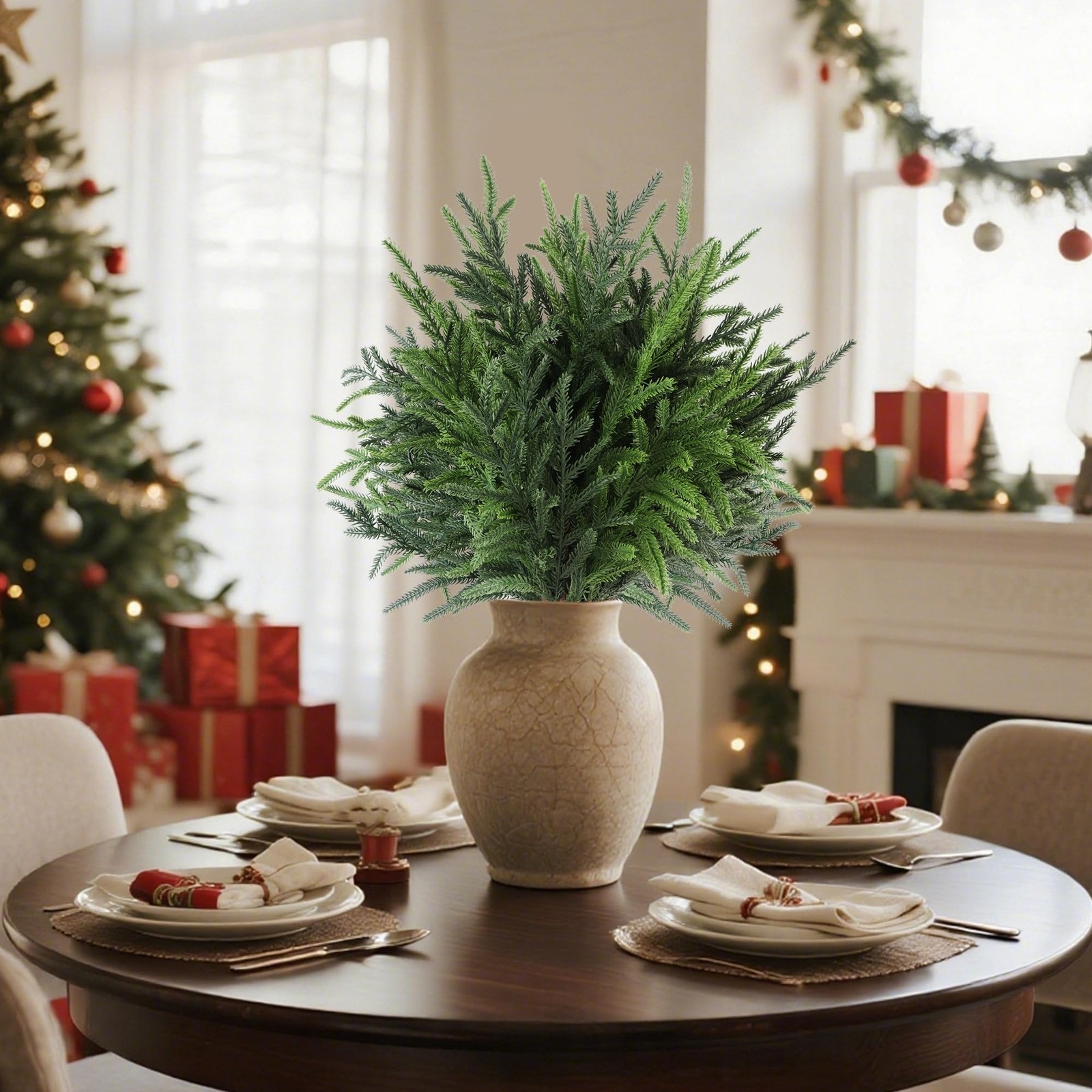 24″ Artificial Norfolk Pine Stems, 12 Pack Christmas Decorations