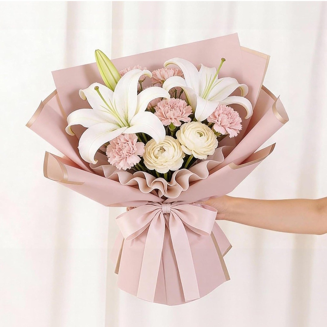 Flower Wrapping Paper Sheets Waterproof Bouquet Wrap Pink Gold Edge Florist Pack