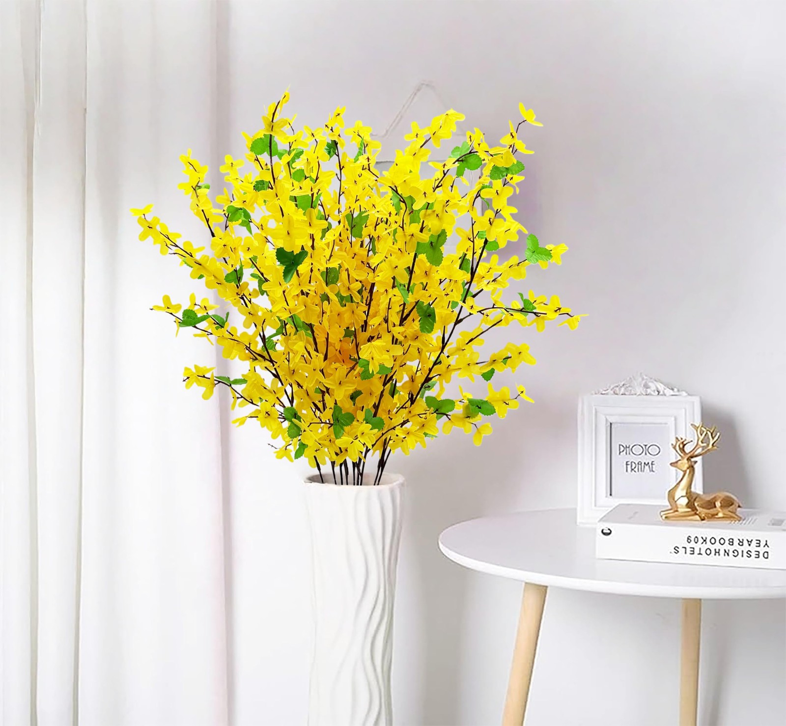 10PCS Artificial Forsythia Flowers Fake Forsythia Stem 25.5″ Silk Yellow Wint…