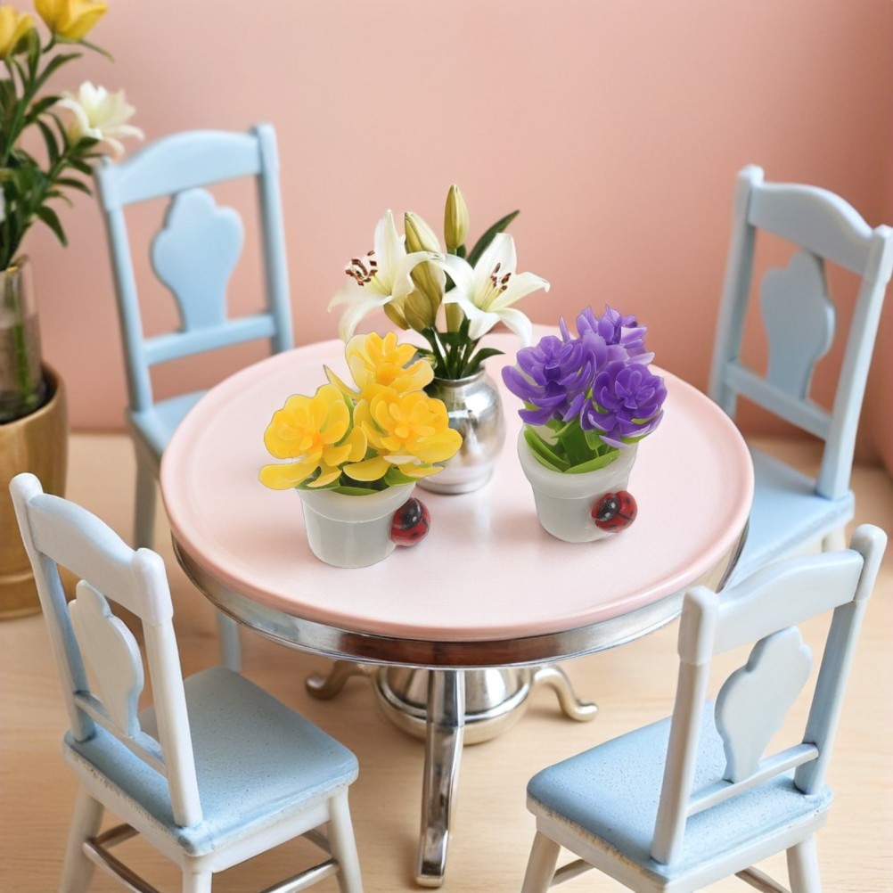 8Pcs Mini Resin Potted Flower Ornaments Assorted Color for Car Use