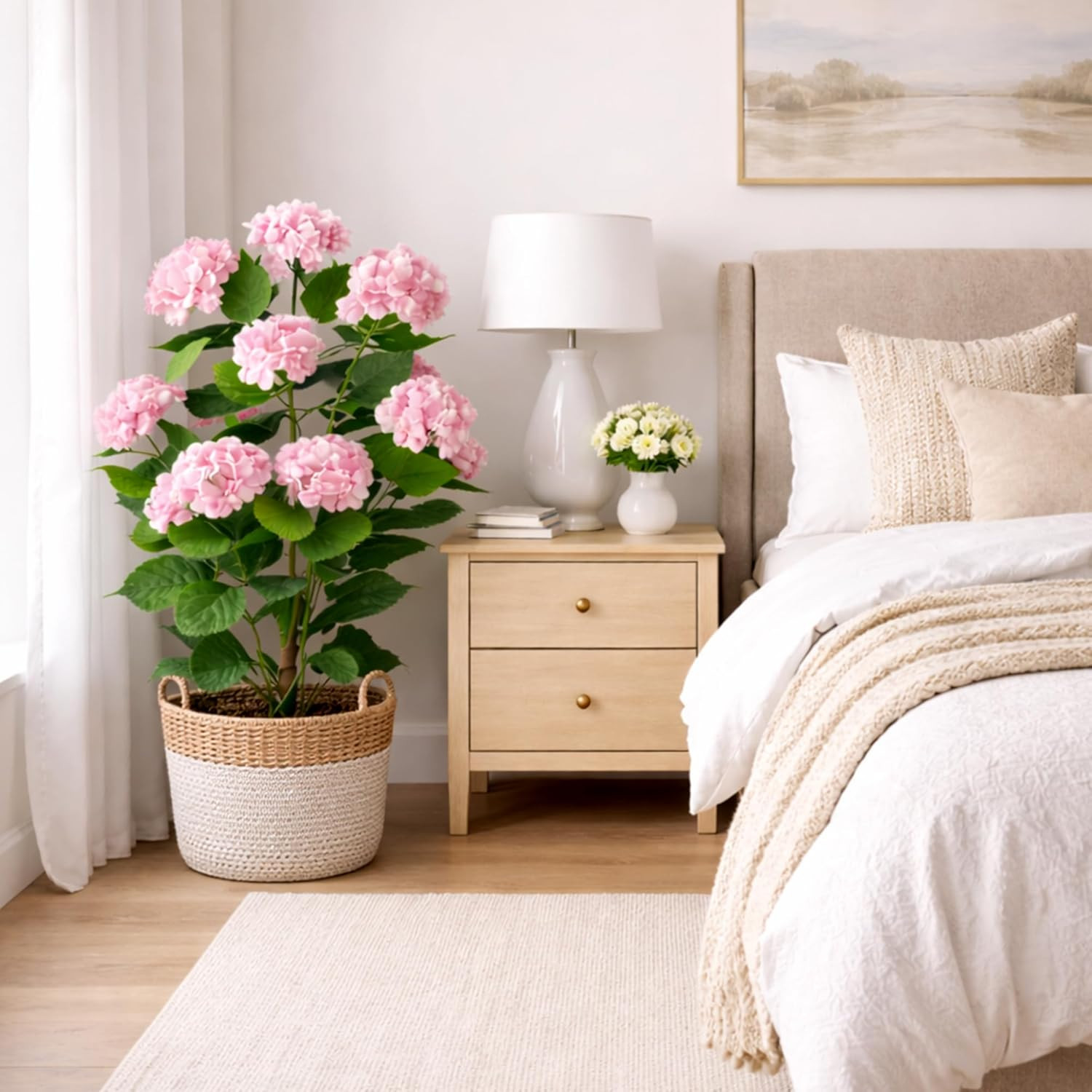 Elegant 37” White Hydrangea Artificial Plant in Black Pot for Home Decor (2)
