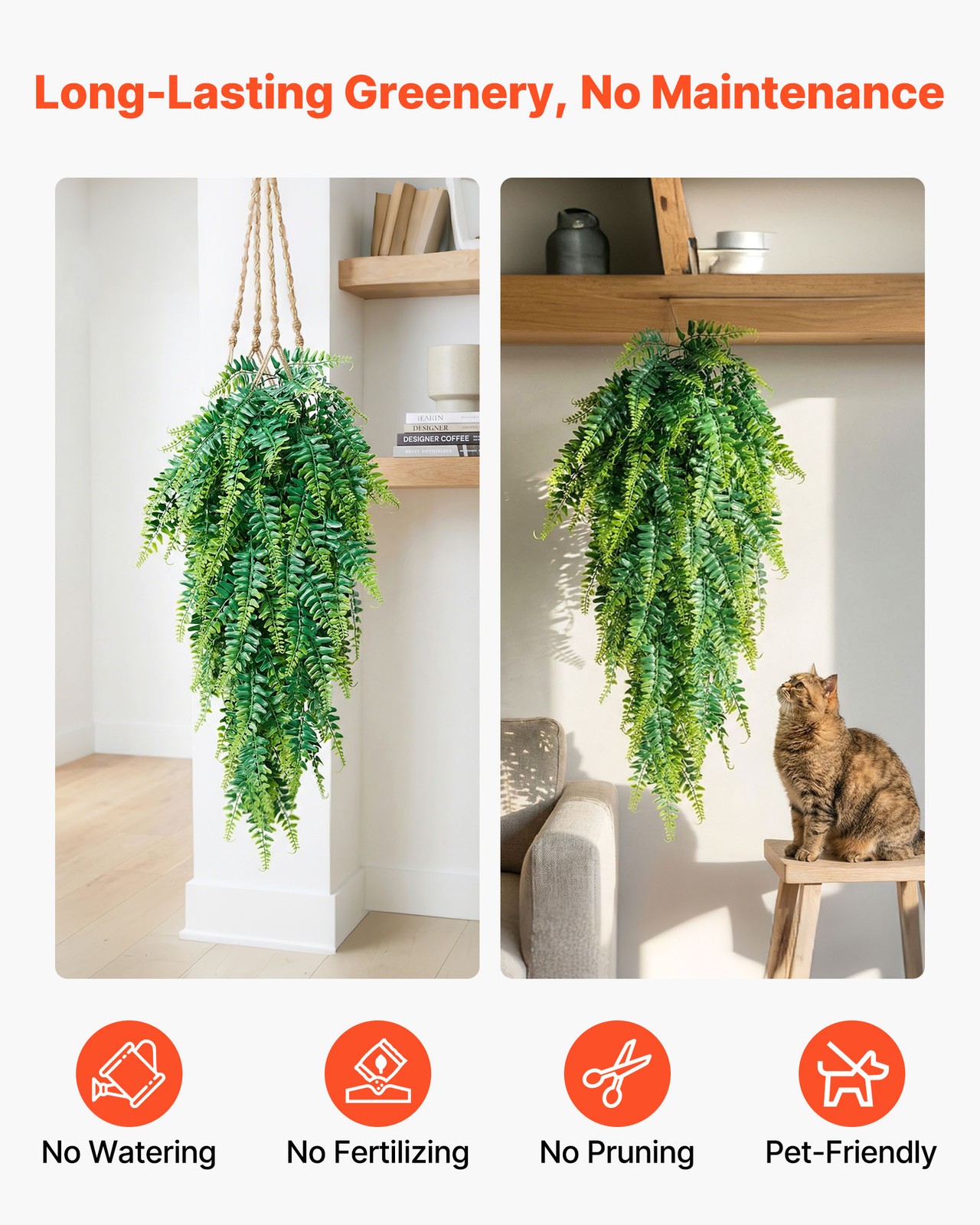 VEVOR 32″ Artificial Hanging Boston Fern Bush Wall Wedding Party Decor 12 Pcs