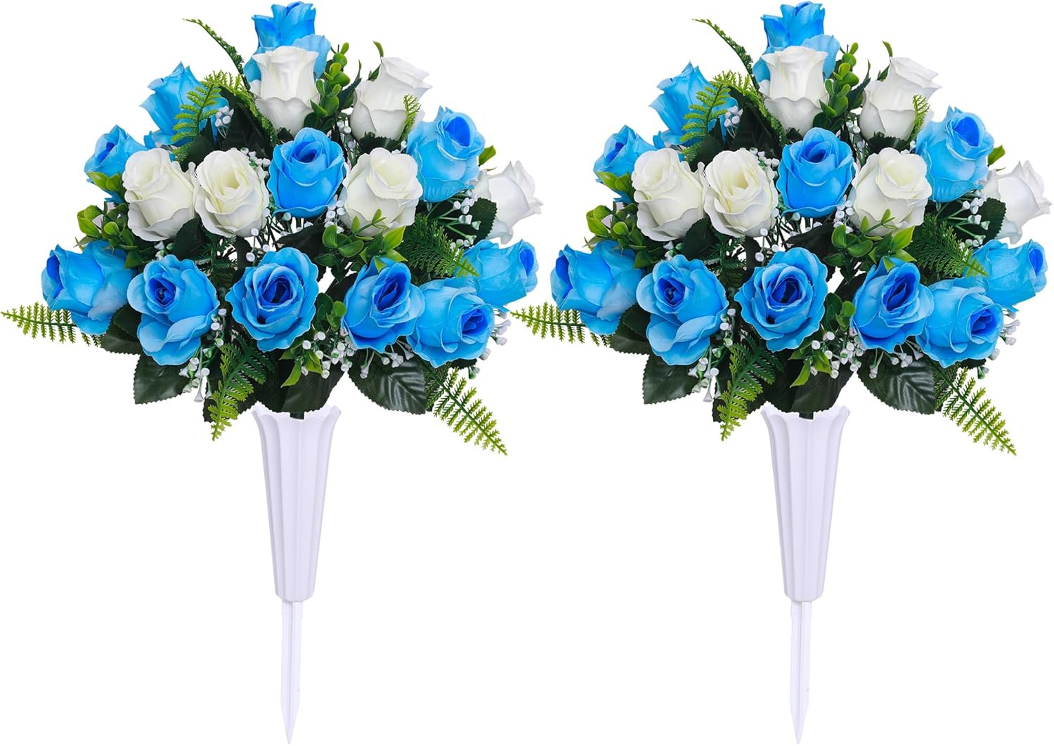 Set of 2 Artificial Cemetery Flowers with Vase,Grave Memorial Flowers,Artificial