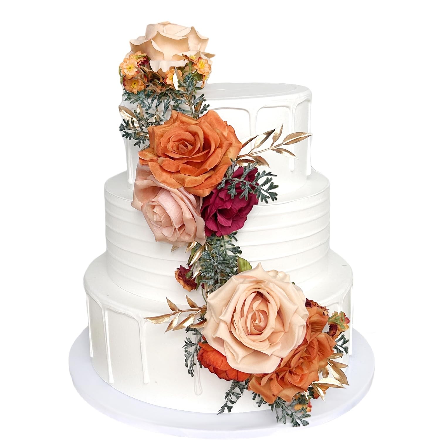 Pre-Made Burnt Orange Silk Flowers for Cakes Decorations Sunset Terracotta Ar…