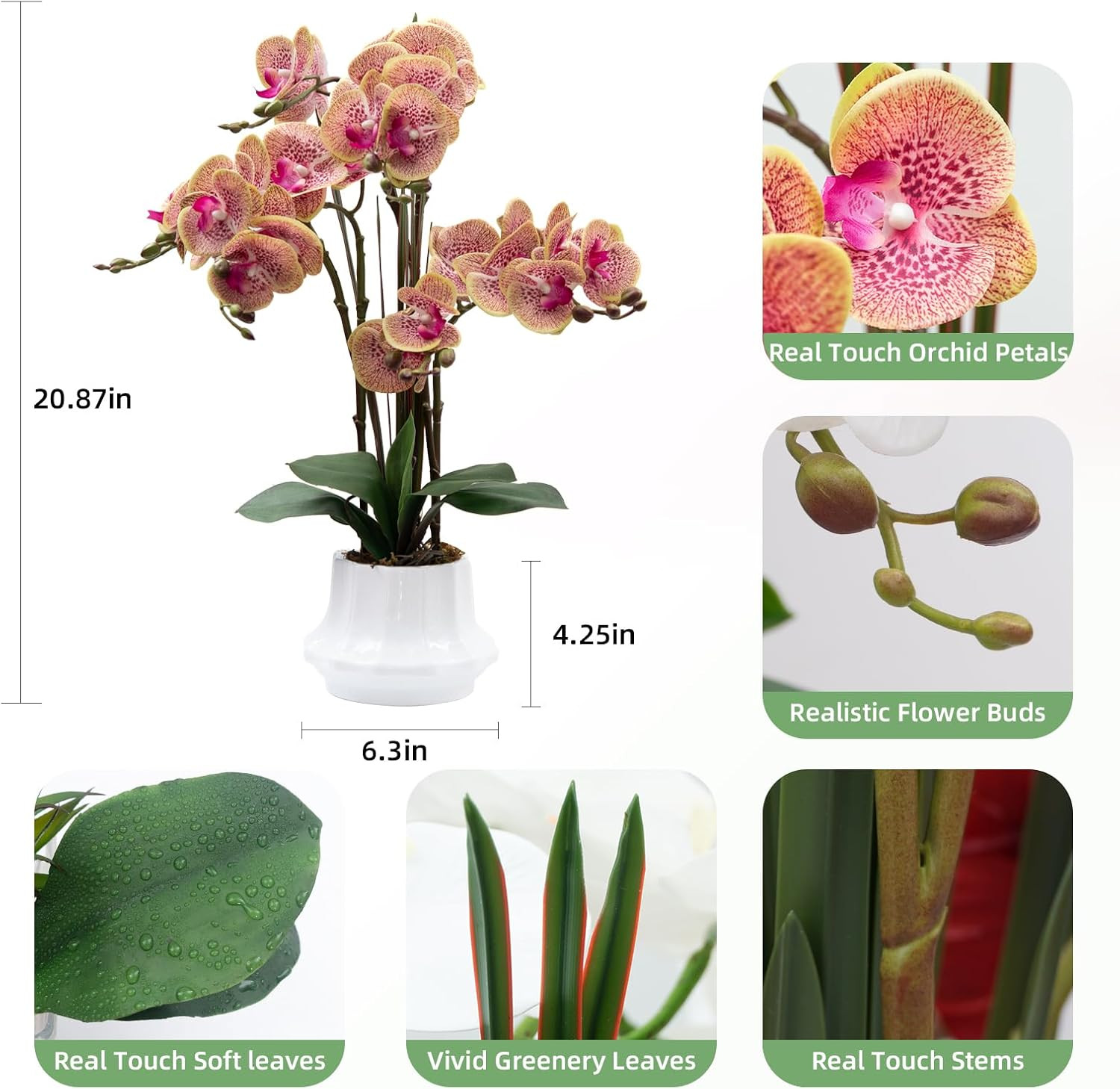 Real Touch Purple Orchid Arrangement in Ceramic Vase – 20.9” Faux Flowers