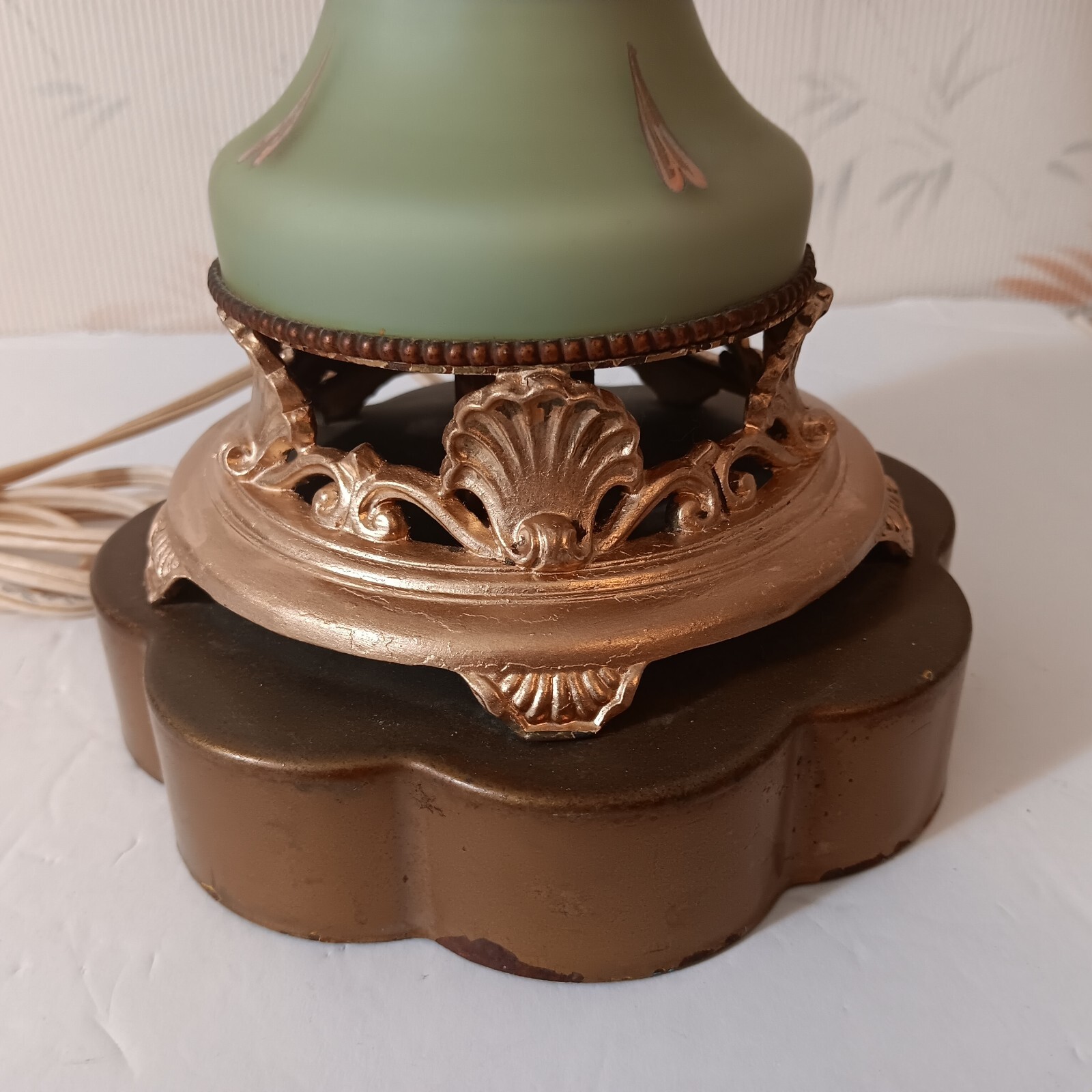 Gorgeous Hollywood Regency Hand Painted Floral Satin Glass Table Lamp