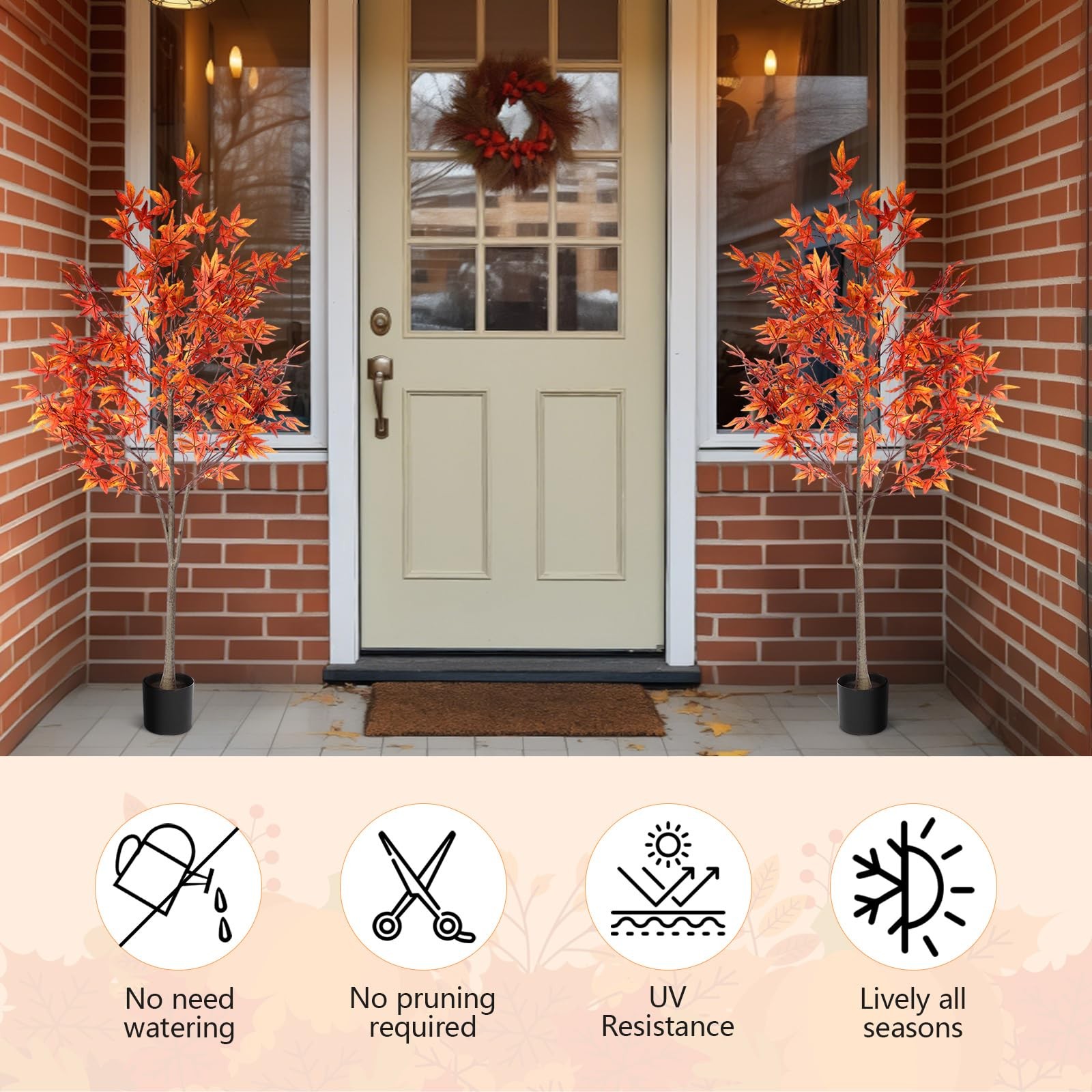 5Ft Faux Thanksgiving Maple Tree Orange Potted Fake Tall Plants, Thanksgiving…