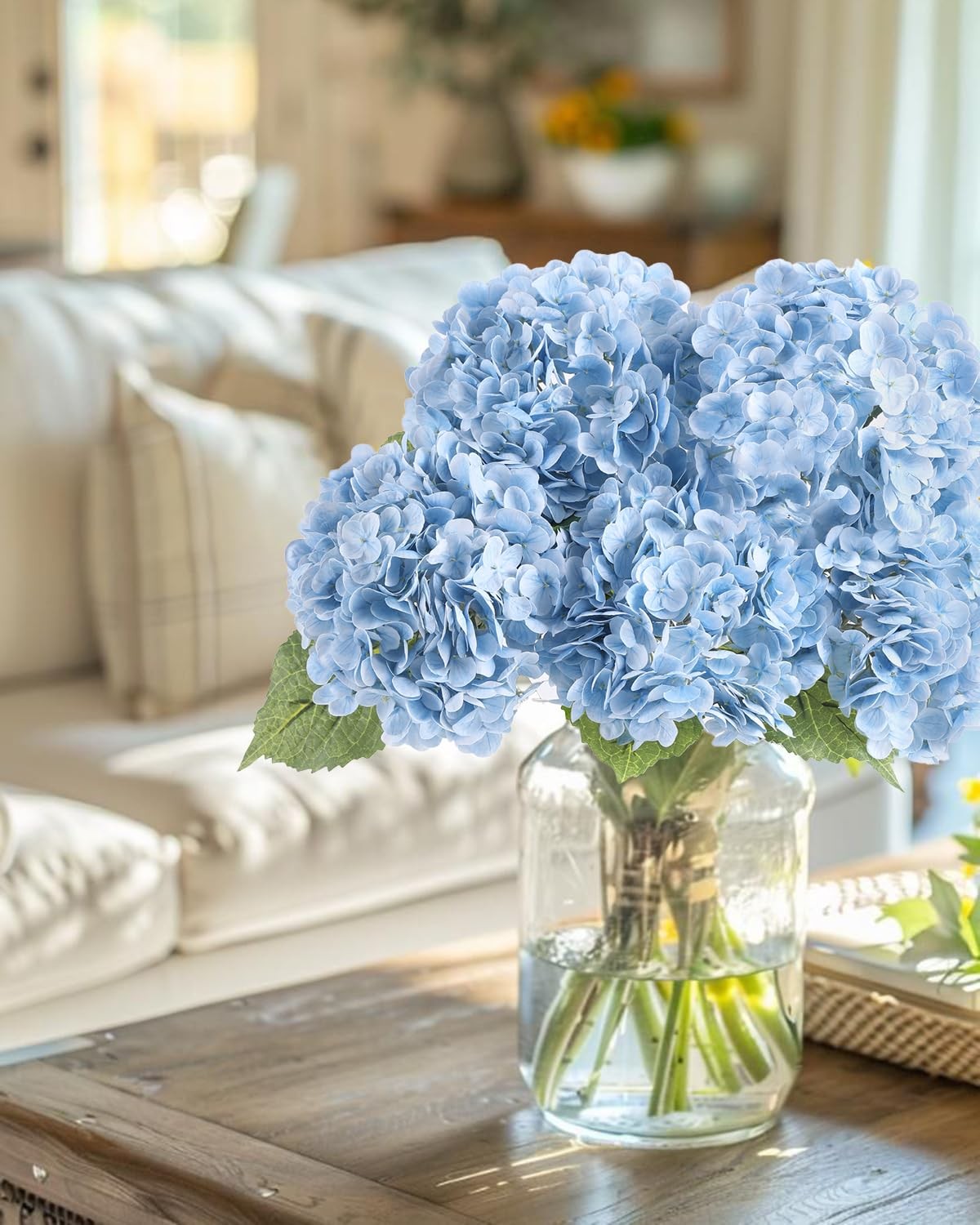 3pcs Baby Blue Lifelike Hydrangea Artificial Flowers 22inch Real Touch Faux H…