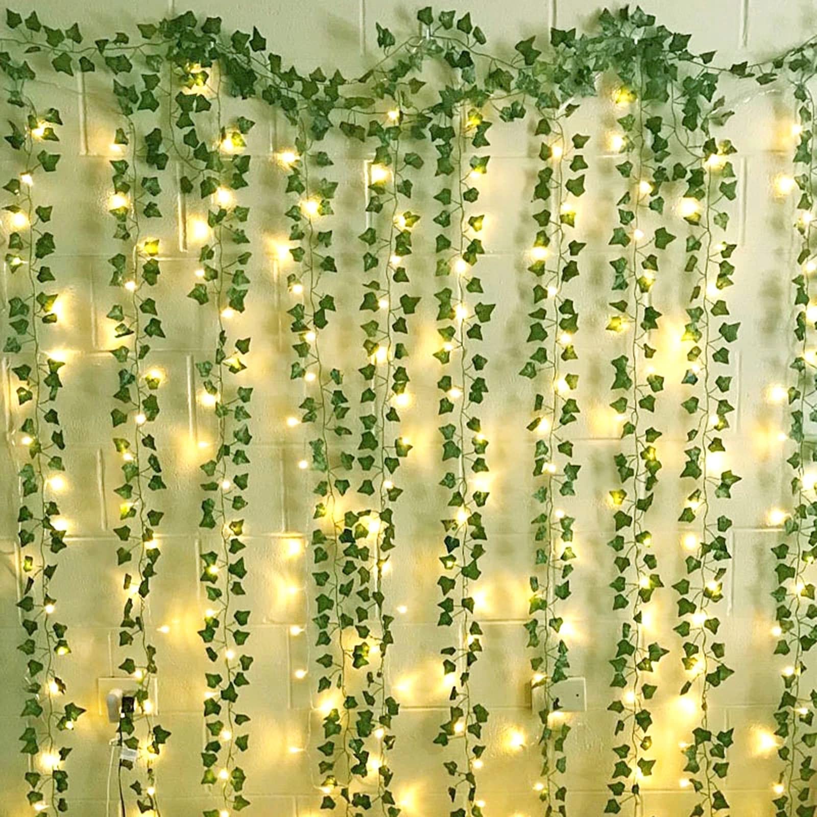 12 Packs Artificial Ivy, 84FT Garland Hanging Plants Fake Vines with 200 LED …