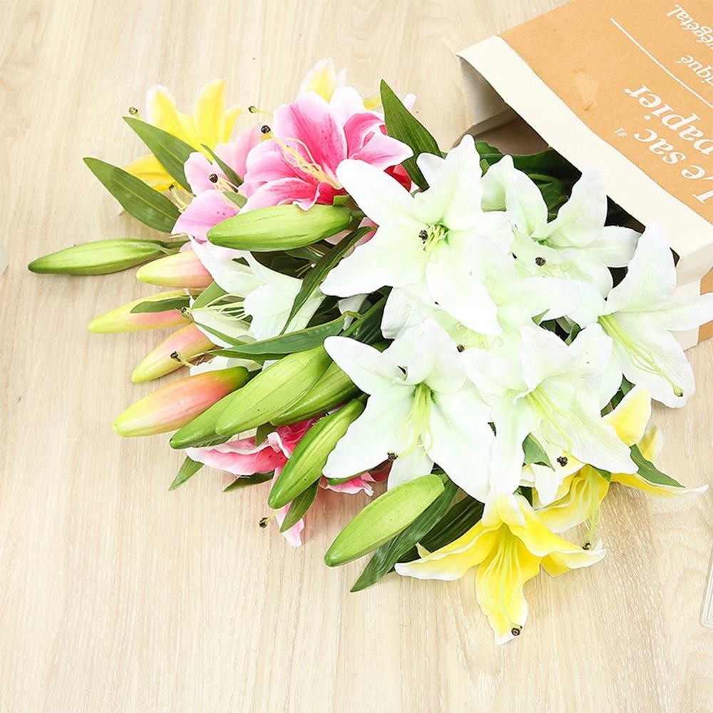 2heads 3D Printed Lily Artificial Flowers Real Look for Wedding Party Home Decor