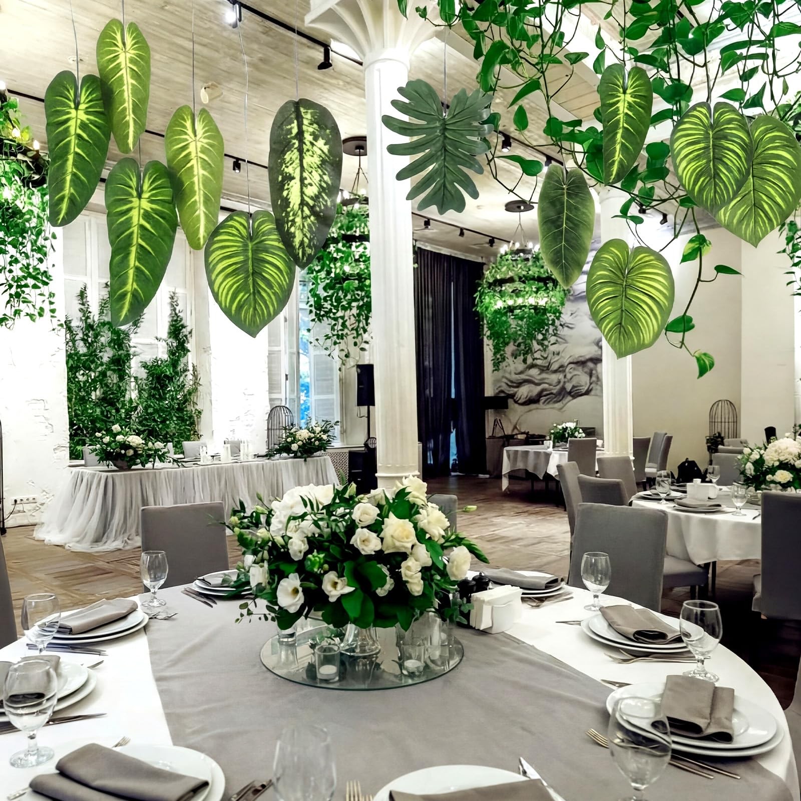 24 Pcs Artificial Palm Leaves 17 Inch Large Tropical Jungle Party Decorations…