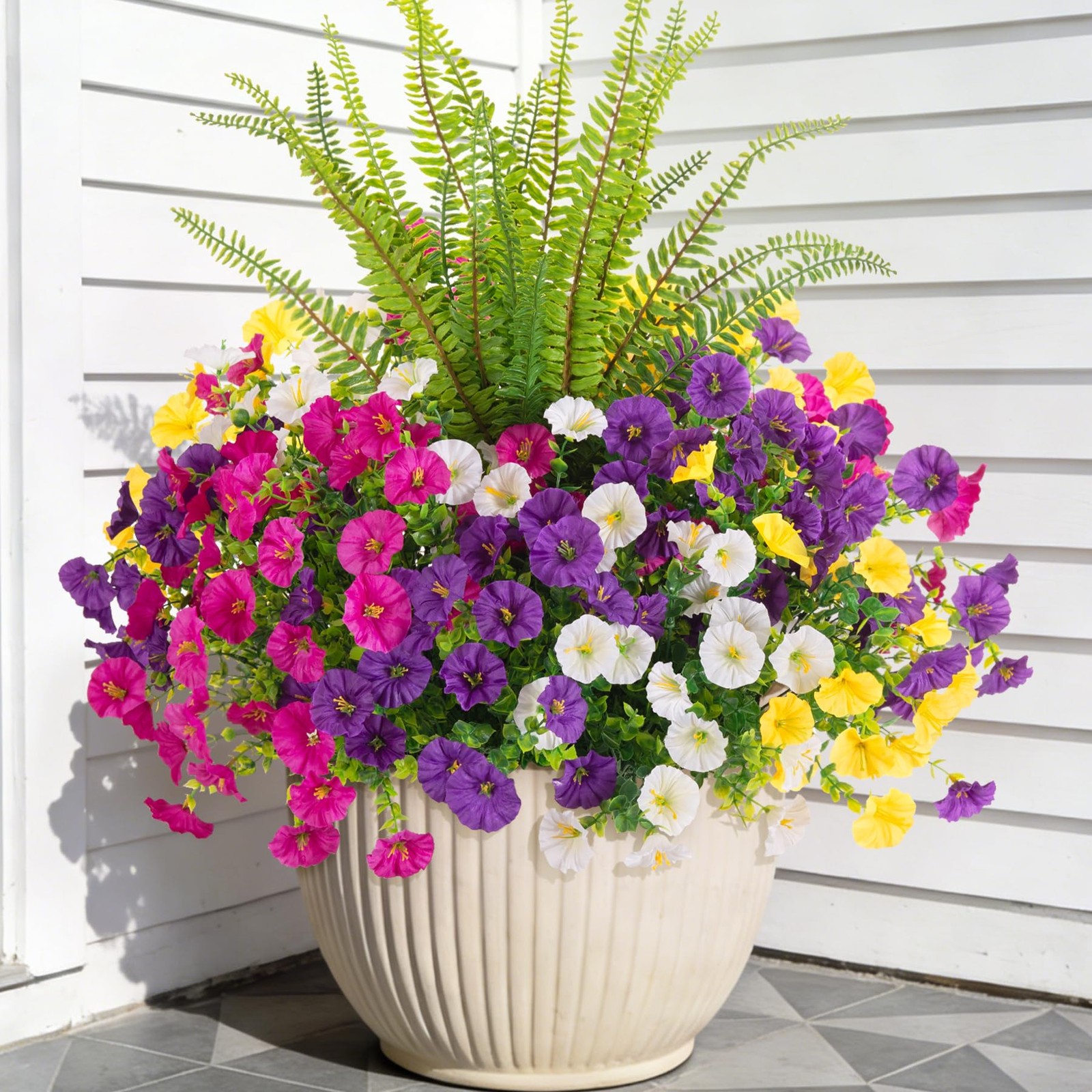Artificial Flowers Fake Plants for Outdoors Decoration, 12 Bundles Silk Morni…