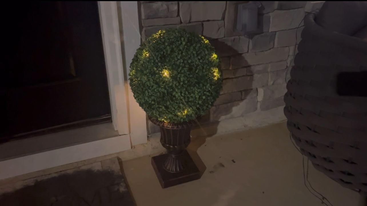 16″ Pre-Lit Artificial Plant with Lights Timer Remote Control Outdoor Ball Tree