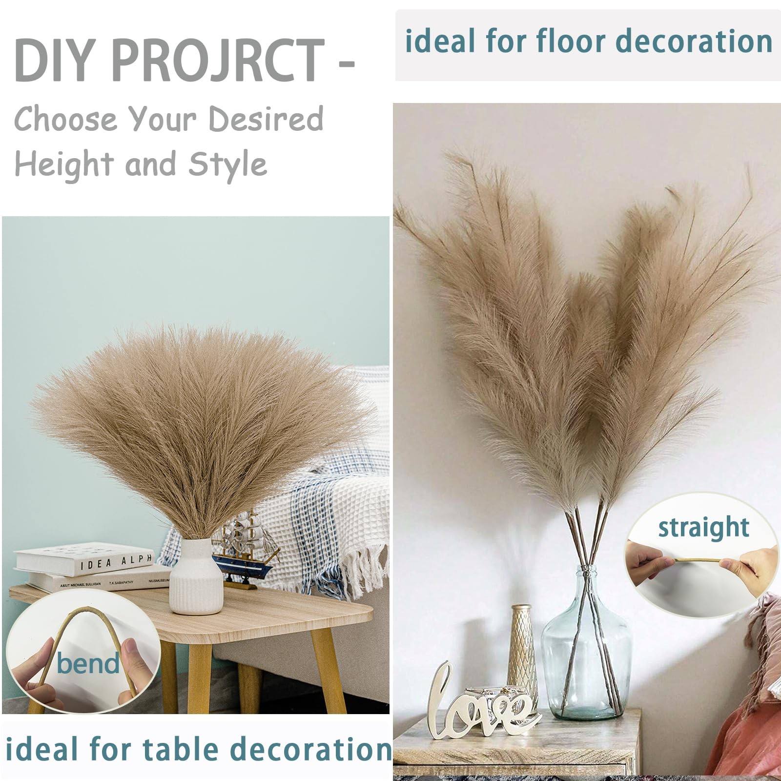 38″ 10 Stems Faux Pampas Grass Decor – Tall Pampas Grass for Floor Vase Fluff…