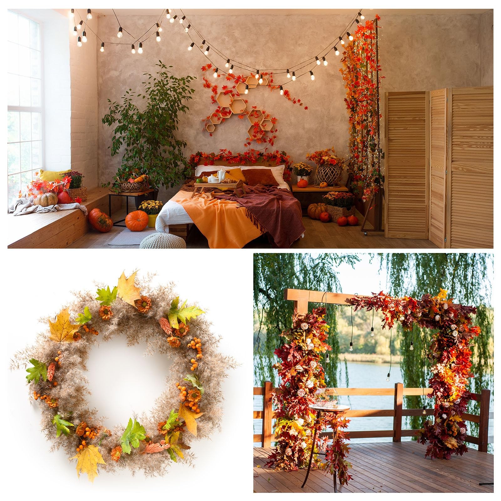 Artificial Leaves, 200 Pcs Mixed Fall Maple Autumn Fake Leaf for Wedding Part…