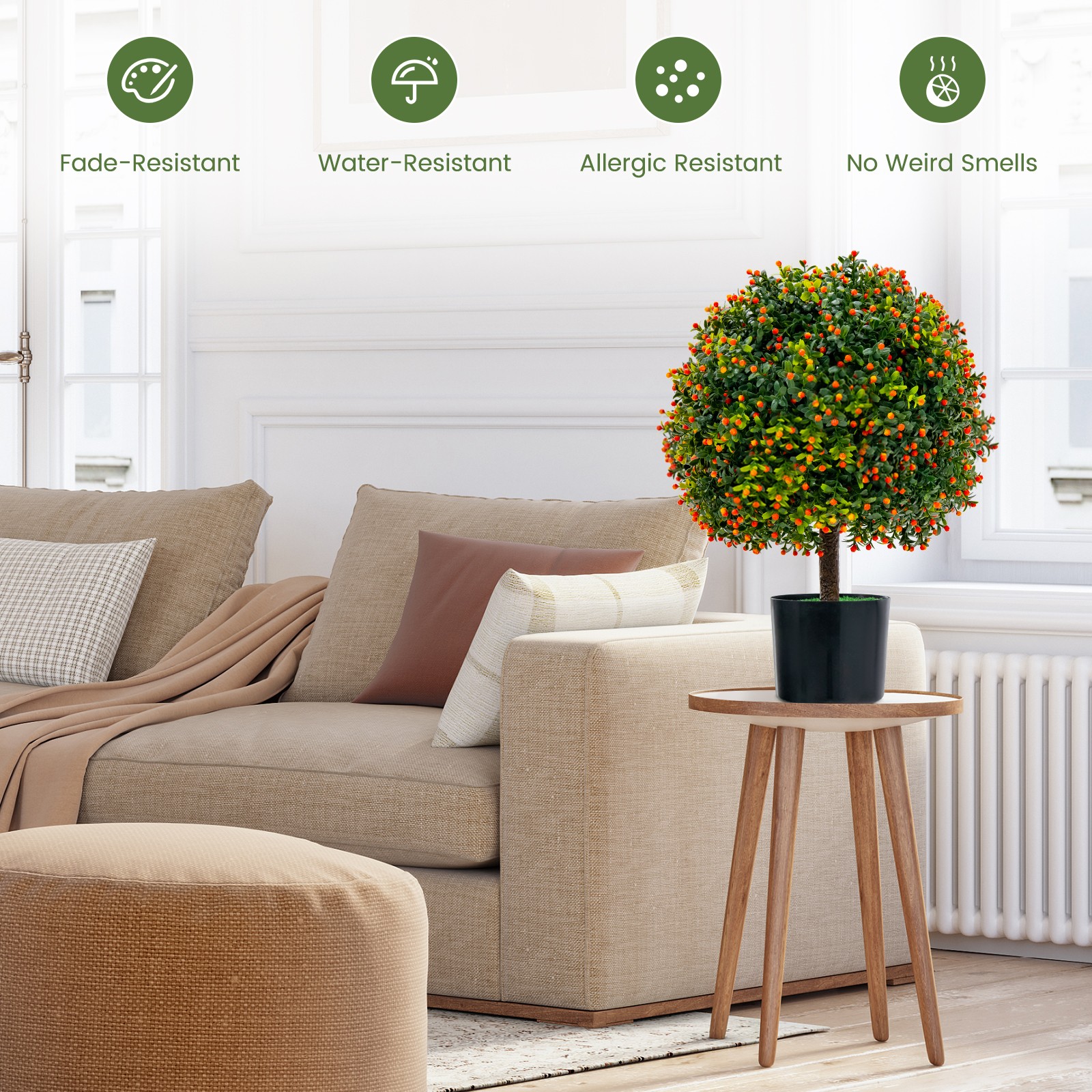 Set of 2 Artificial Boxwood Topiary Tree 22″ Decorative Ball Plants with Fruits