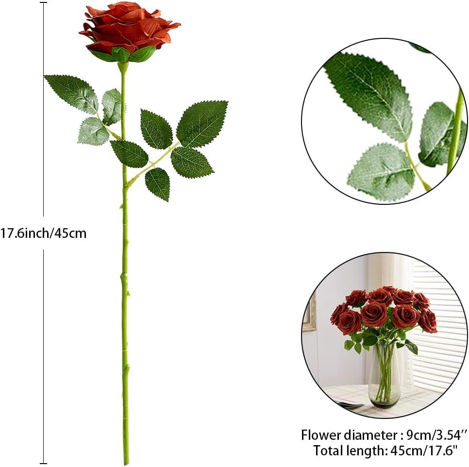 IUKnot Artificial Rose 10pcs Open Flower Bouquet Faux Rose Stems for Wedding
