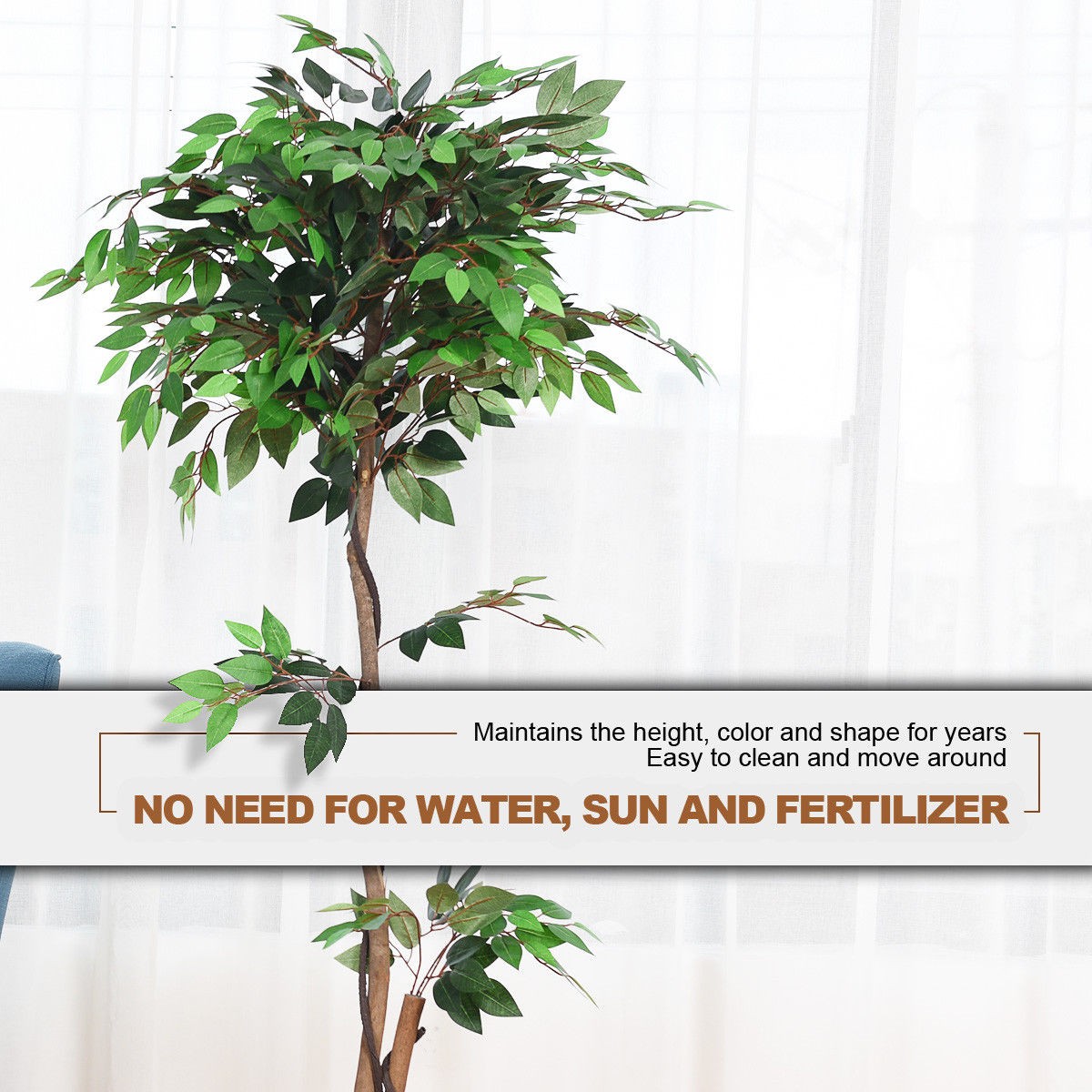 5.5-Feet Artificial Ficus Silk Tree Wood Trunks Green In/Outdoor Home Décor