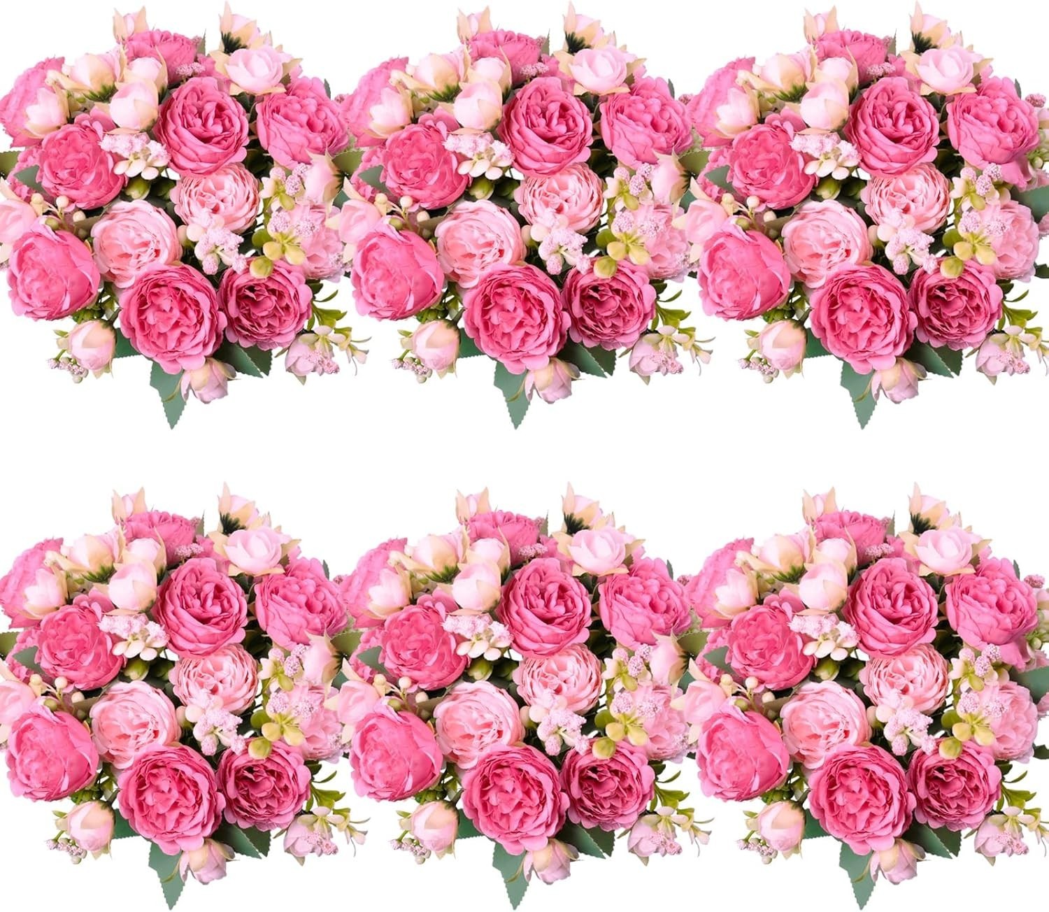 6 Pcs Peonies Artificial Flowers Bulk Blush Pink Silk Peonies Fake Bouquet fo…