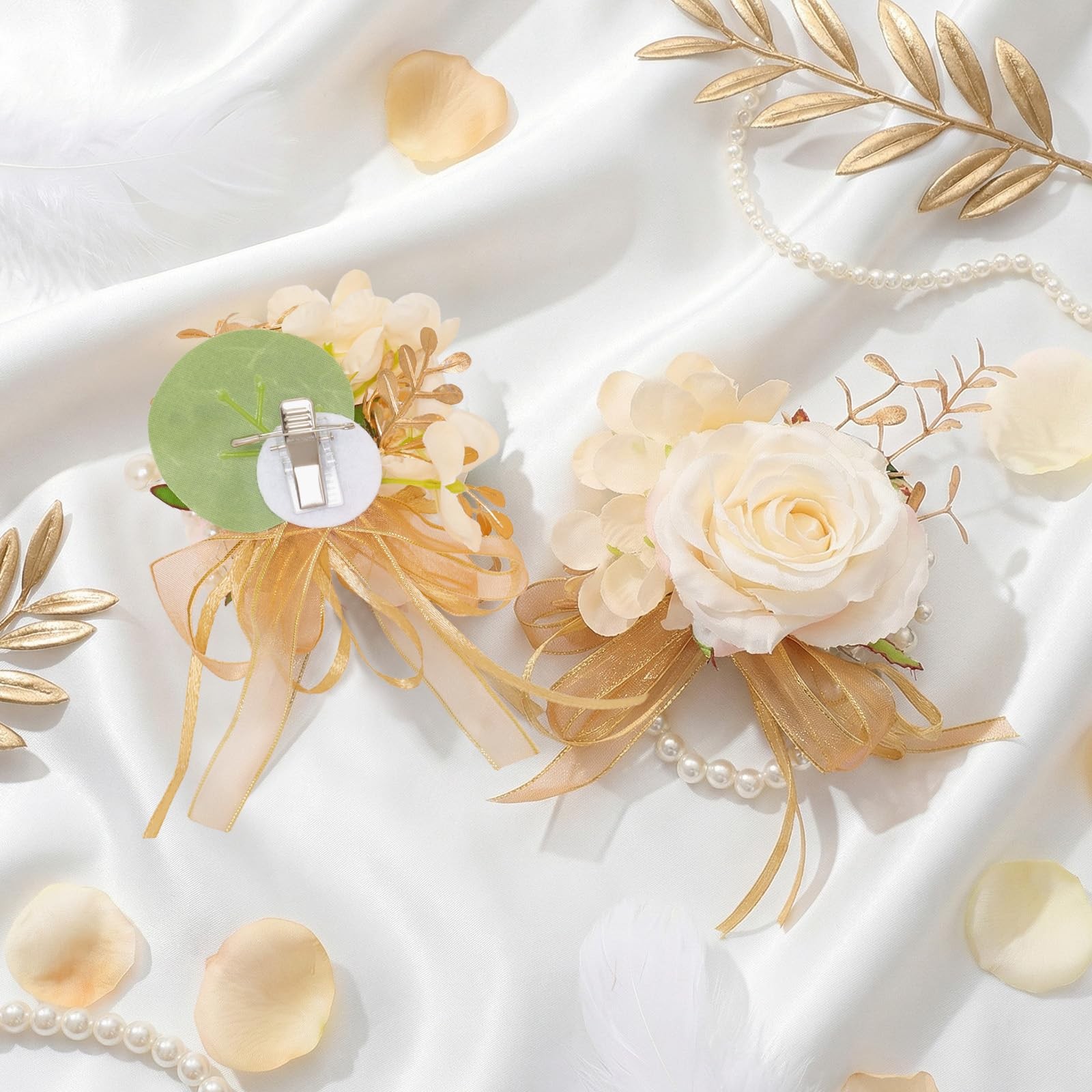 Champagne Corsage and Boutonniere Set Groomsmen and Groom Boutonniere for Wed…