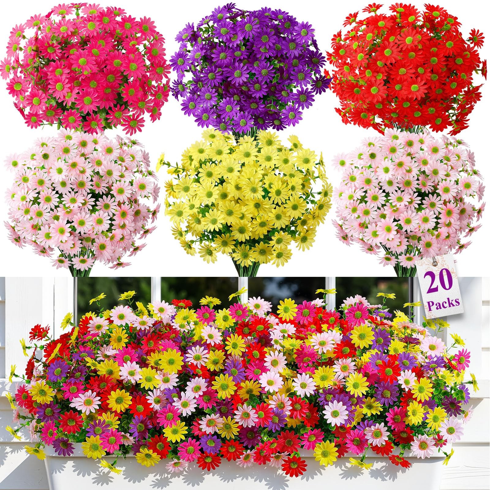 20Pcs Artificial Flowers for Outdoors UV Resistant，No Fade Faux Daisy Flowers…