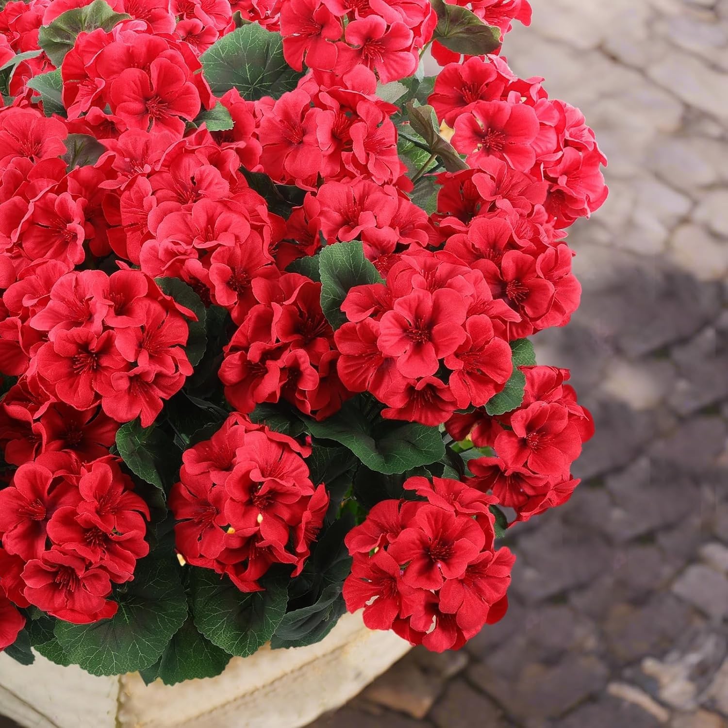 Maintenance-Free 6 Pcs Red Silk Geraniums – Perfect for Christmas & Garden Decor