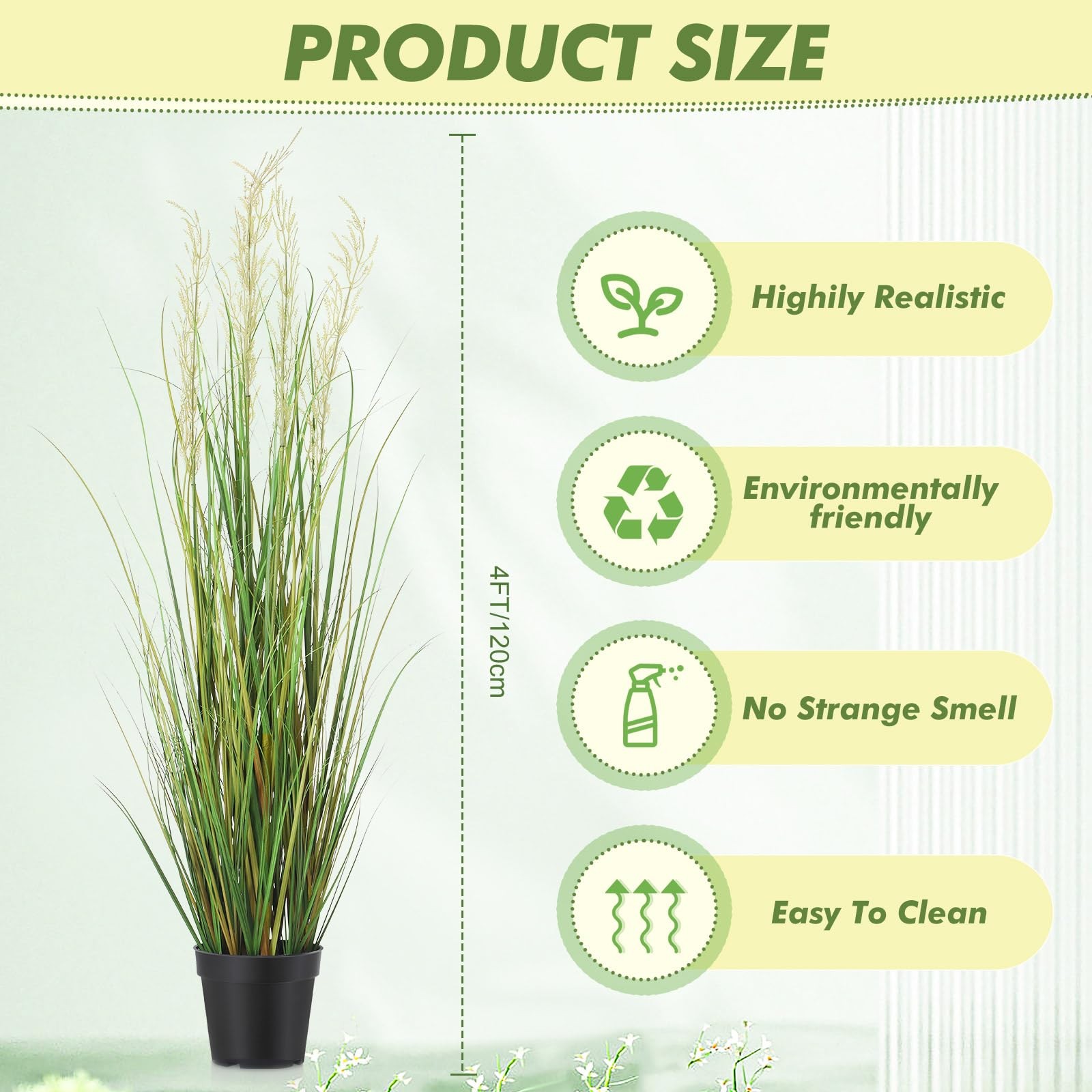 4 Pcs 4 ft Tall Artificial Grass Plant Potted Artificial Greenery Floor Plant…