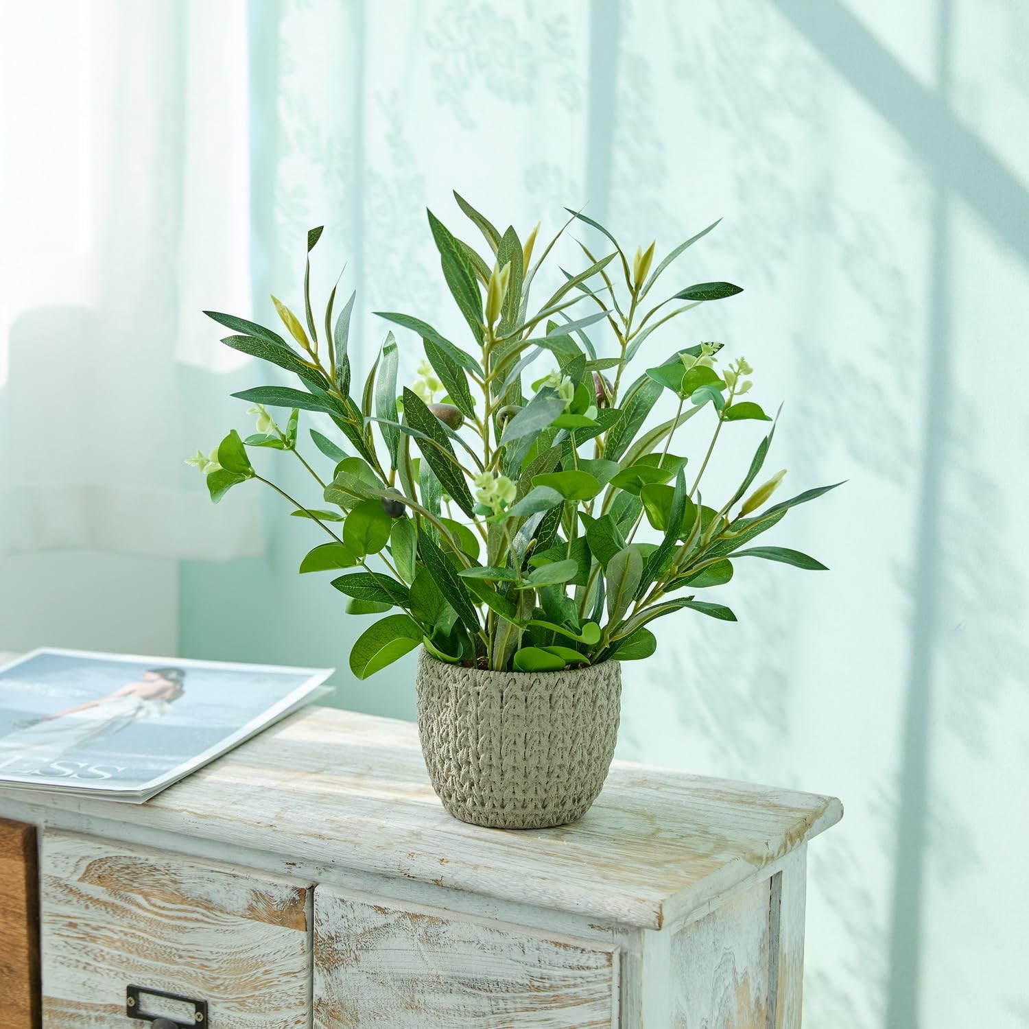 12.8” Artificial Olive Branches with Grenn Eucalyptus Faux Plant with Lifeli…