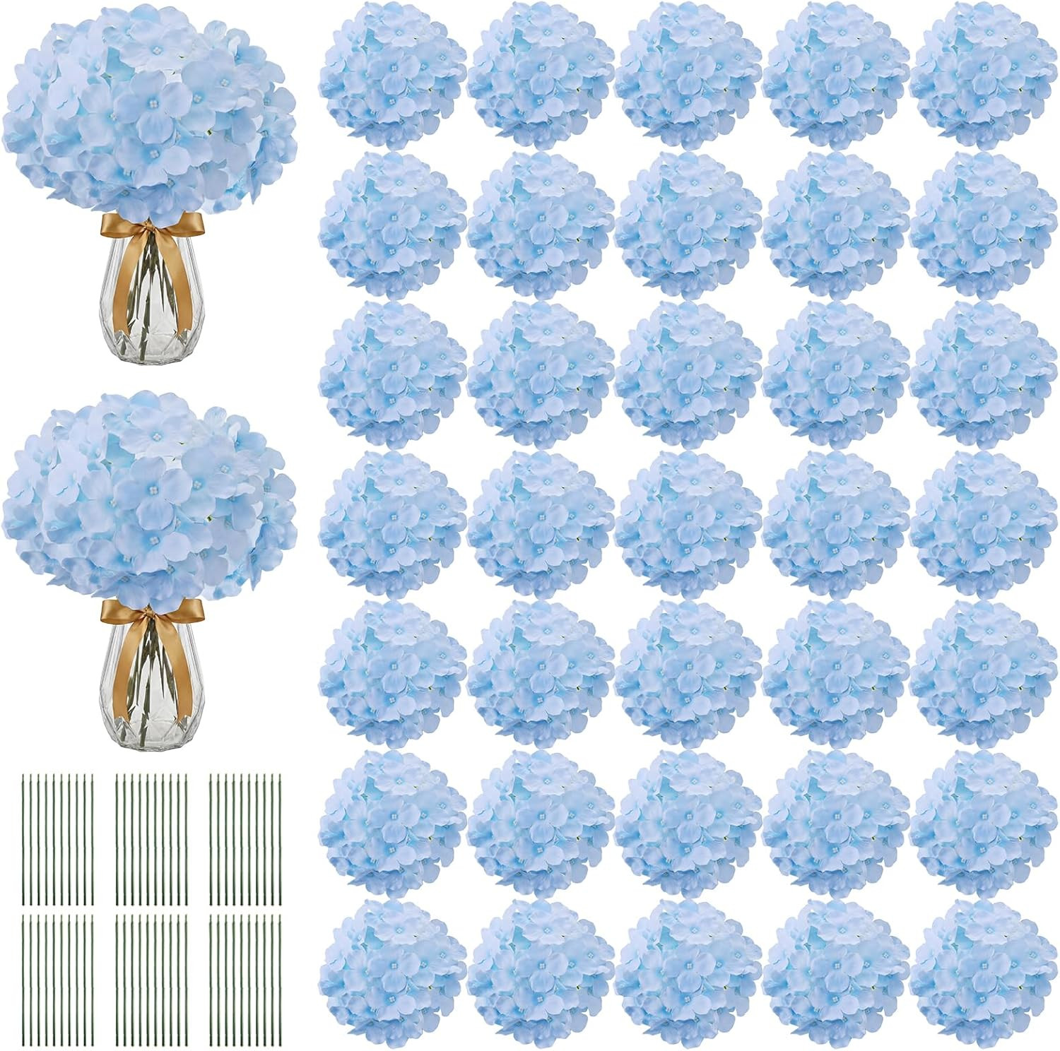 105PCS Blue Hydrangea Artificial Flowers for Weddings & Events – Silk Faux Decor