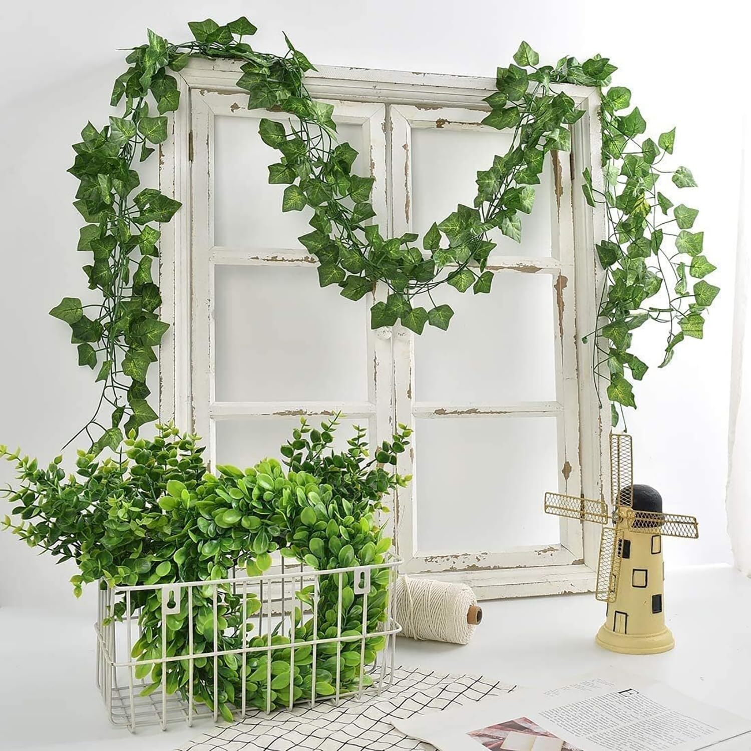 12 PACK 84FT FAKE VINES WITH LIGHTS IVY VINES WITH 100 LED STRING LIGHTS ARTIFIC