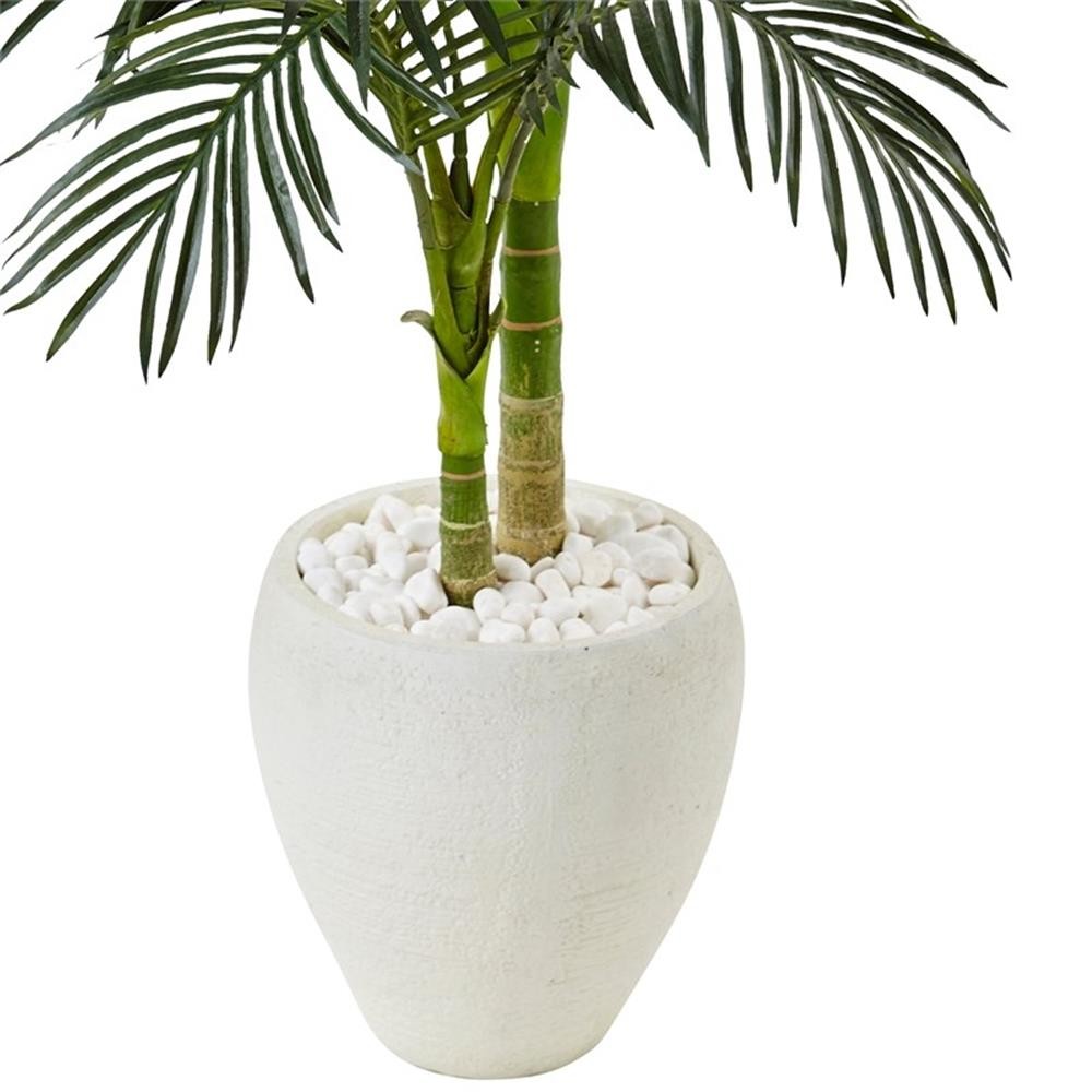 Pemberly Row 54″ Golden Cane Palm Artificial Tree in White Oval Planter