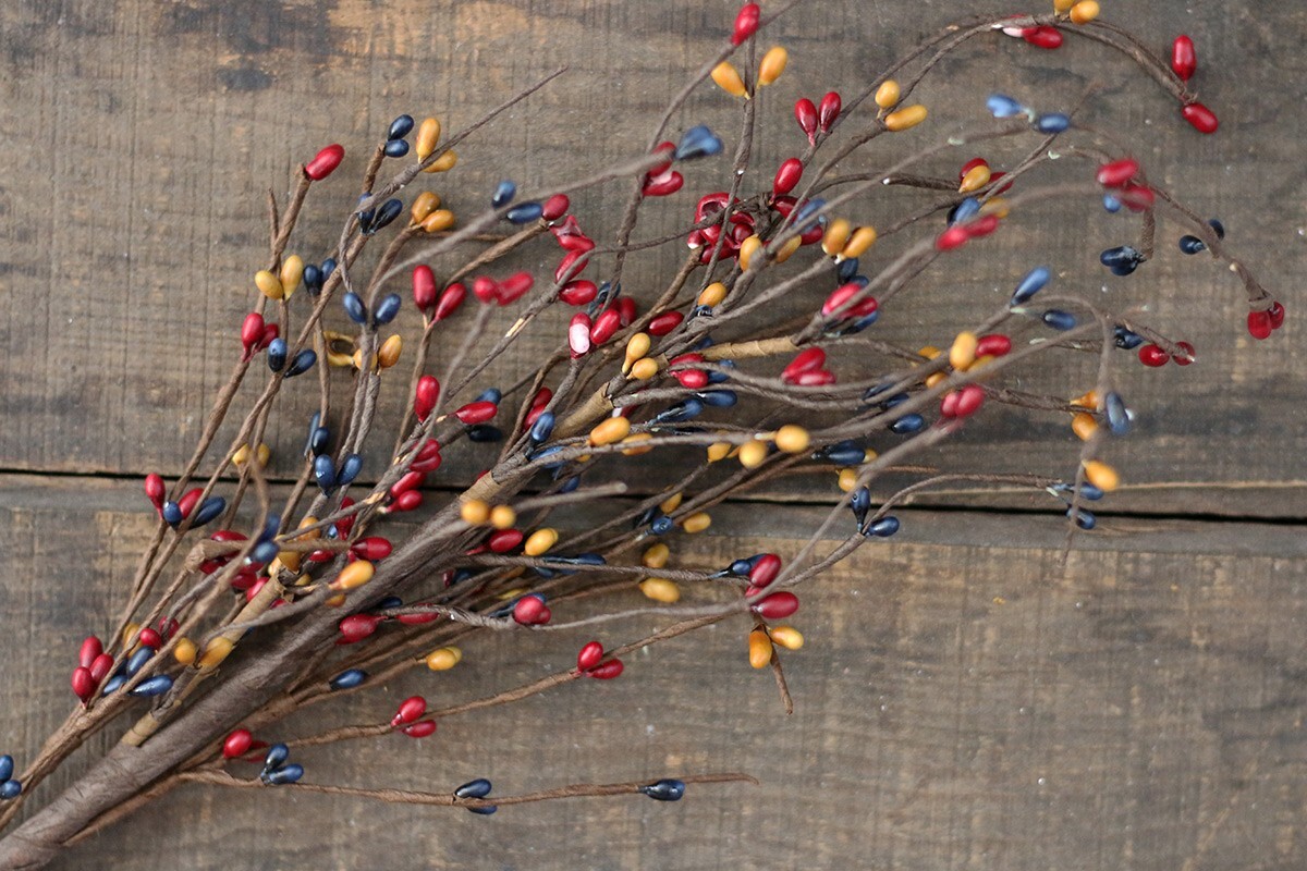 Pip Berry Spray Burgundy Mustard Navy Blue Country Primitive Floral Decor 26 in