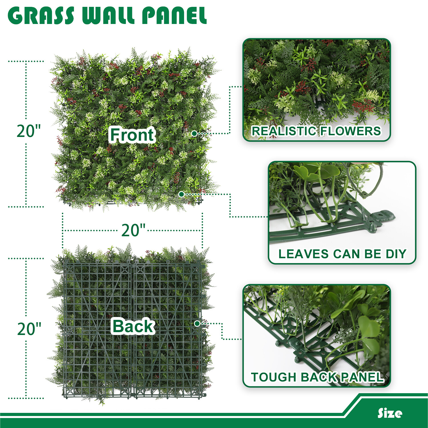 20″ Artificial Grass Mats 3D Mixed Plant Wall Hedge Decor For Home Festival #16
