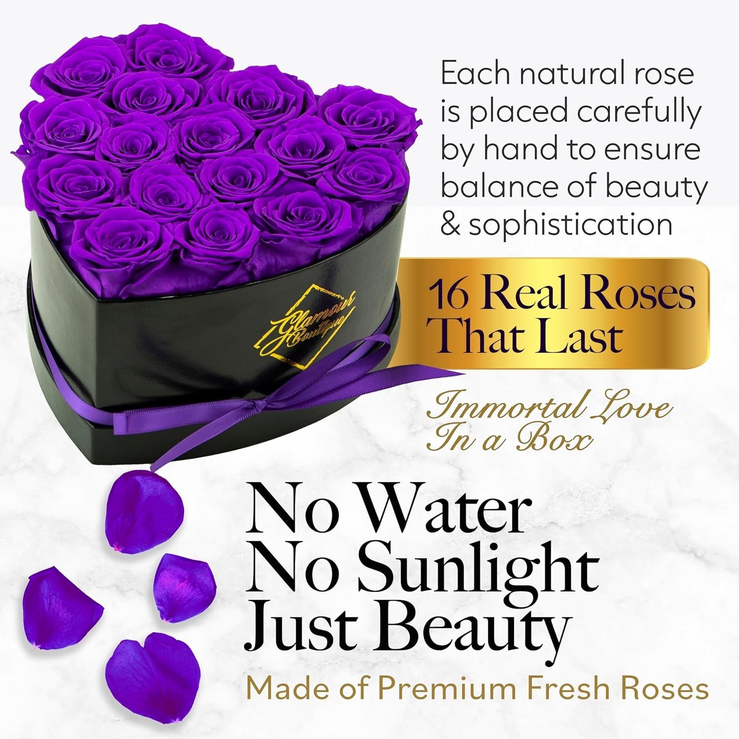 16 Eternal Preserved Roses in Heart Box – Perfect Gift for Mother’s Day & More
