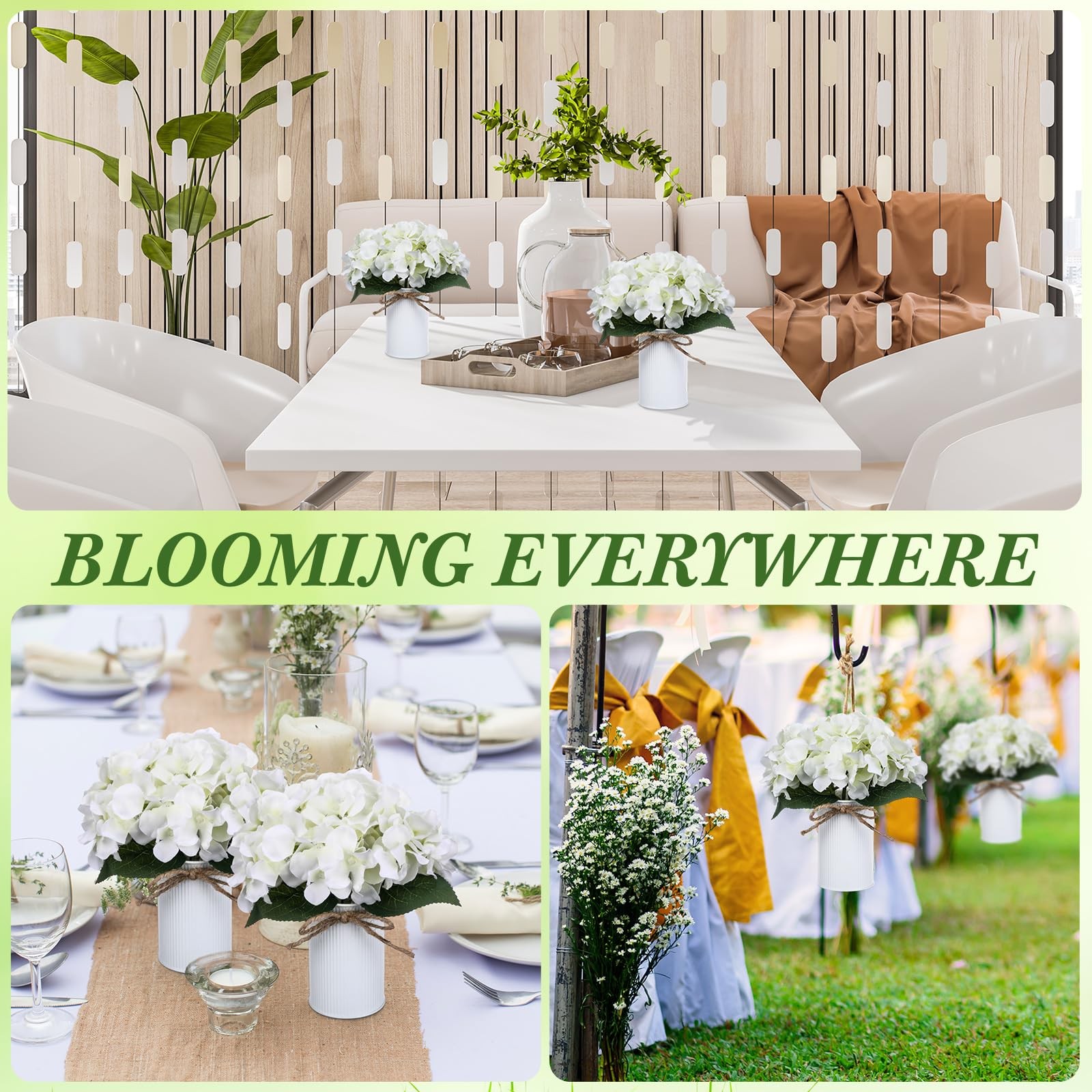 White 12 Sets Wedding Flower Table Centerpieces Artificial Hydrangeas with Ru…