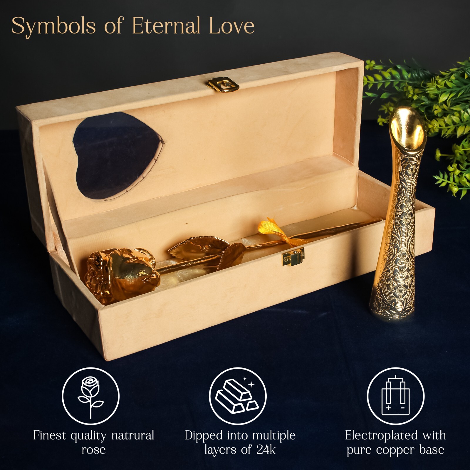 Gold Rose with Box – Handcrafted Rose Dipped in 24-K Gold, Valentine’s gift