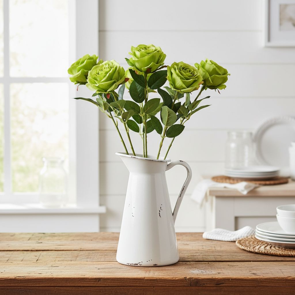6 Green Rose Stems Faux Roses Lime Green Floral Stems Artificial Roses Farmhouse