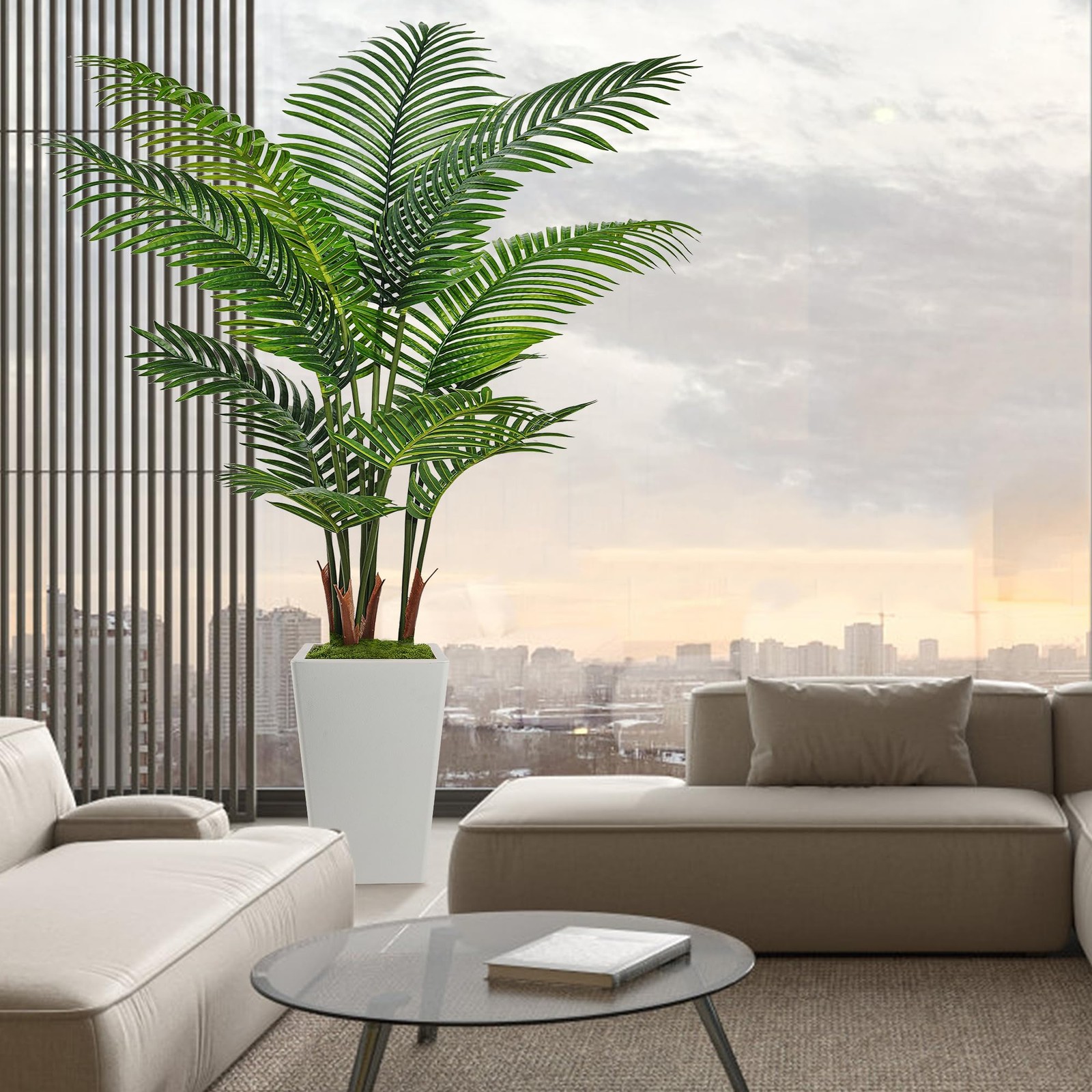 6FT Artificial Palm Tree, Tall Faux Palm Tree Indoor with Fake Plants Tall, A…