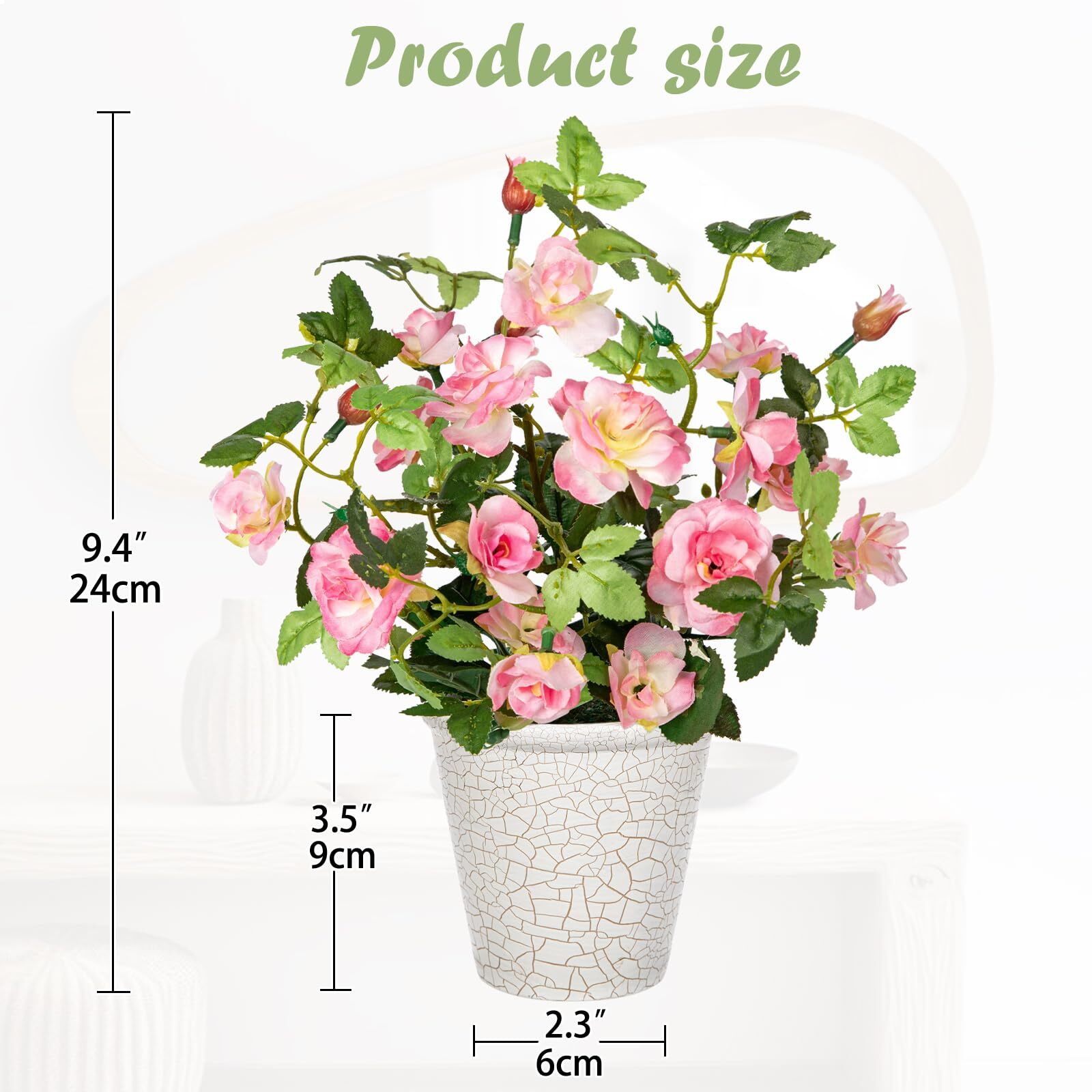 Artificial Plants & Flowers in Vase Pink Roses Small Faux Flower Plant Arrang…