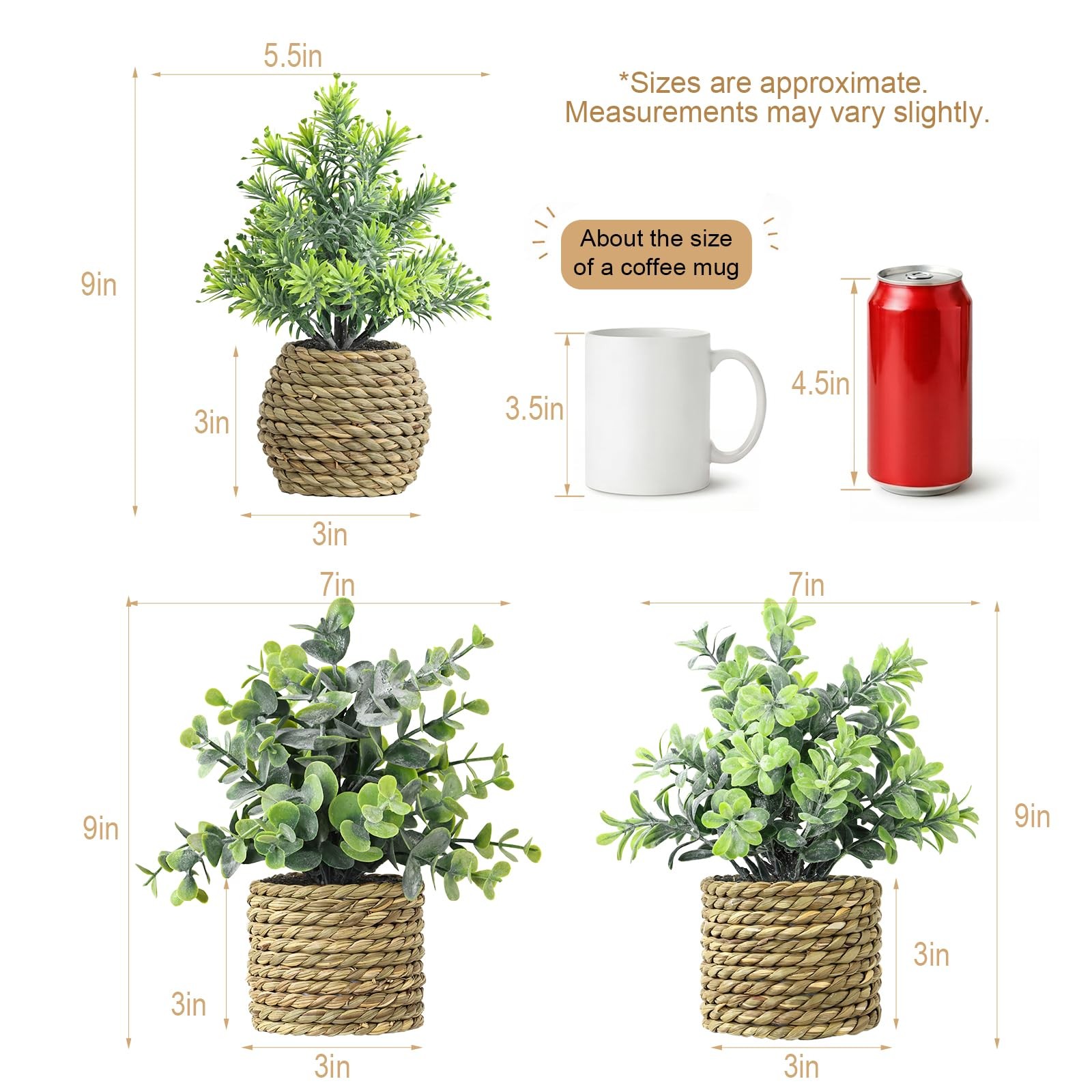 Small Fake Potted Plants: 9 Inches Artificial Plants with Seagrass Handwoven …