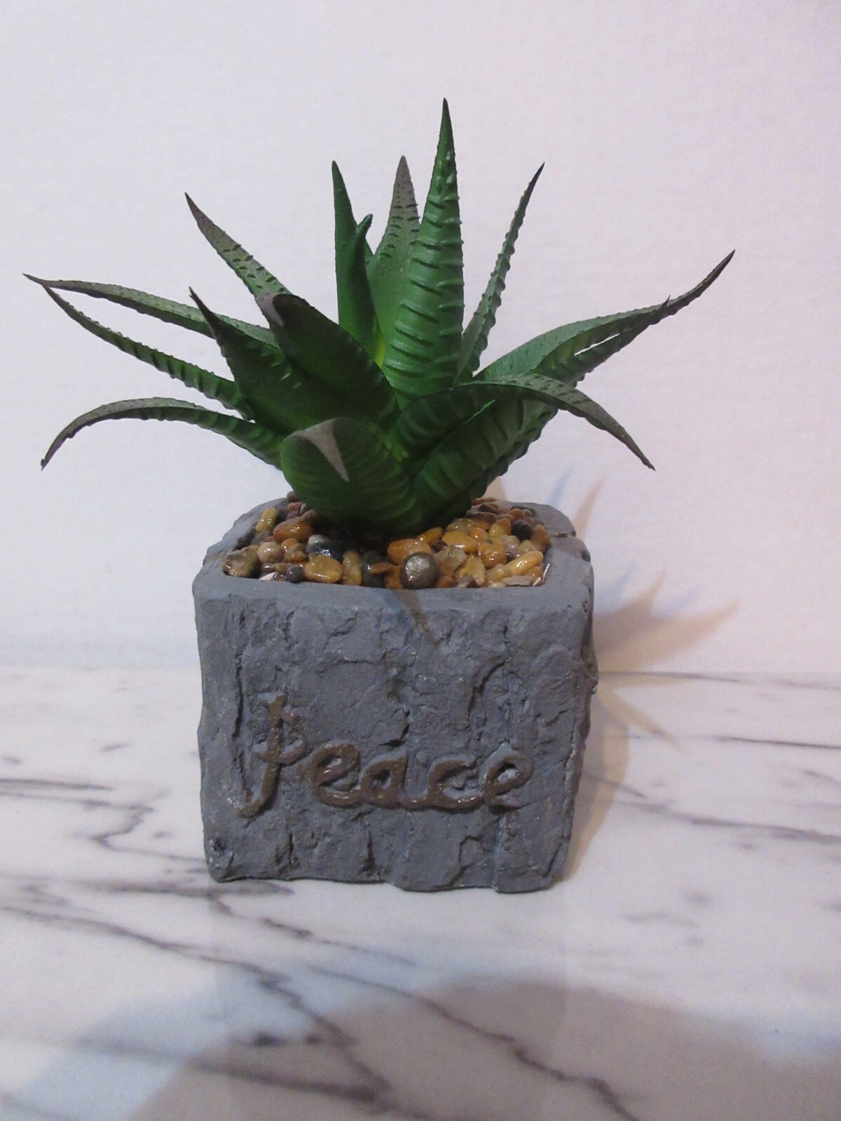 Floral Decor Artificial 5″ dia Green Succulent Cactus in Pot 3 in Square PEACE