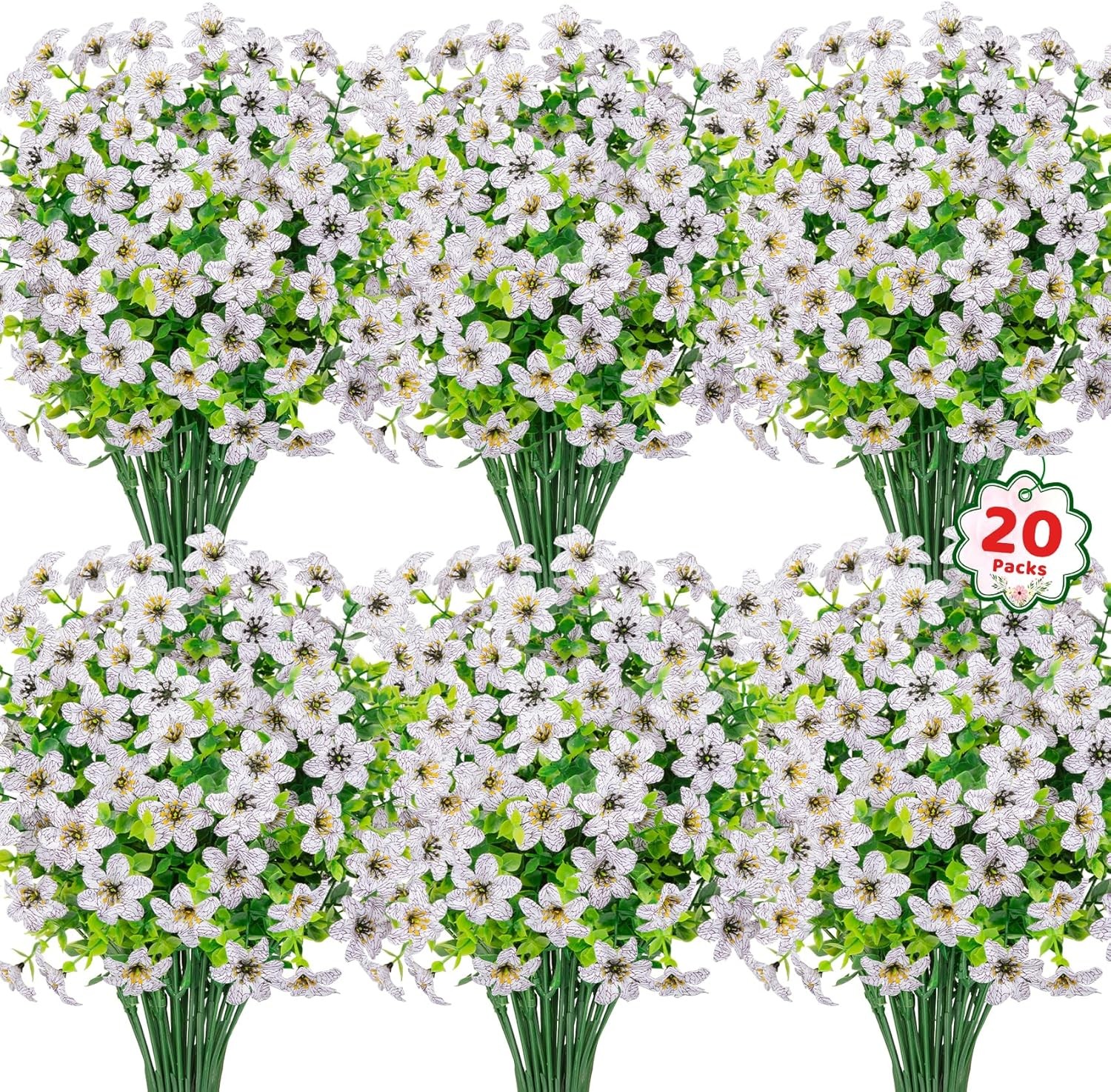 20 Bundles Artificial Flowers UV Resistant Silk Flowers Outdoor Indoor Decor