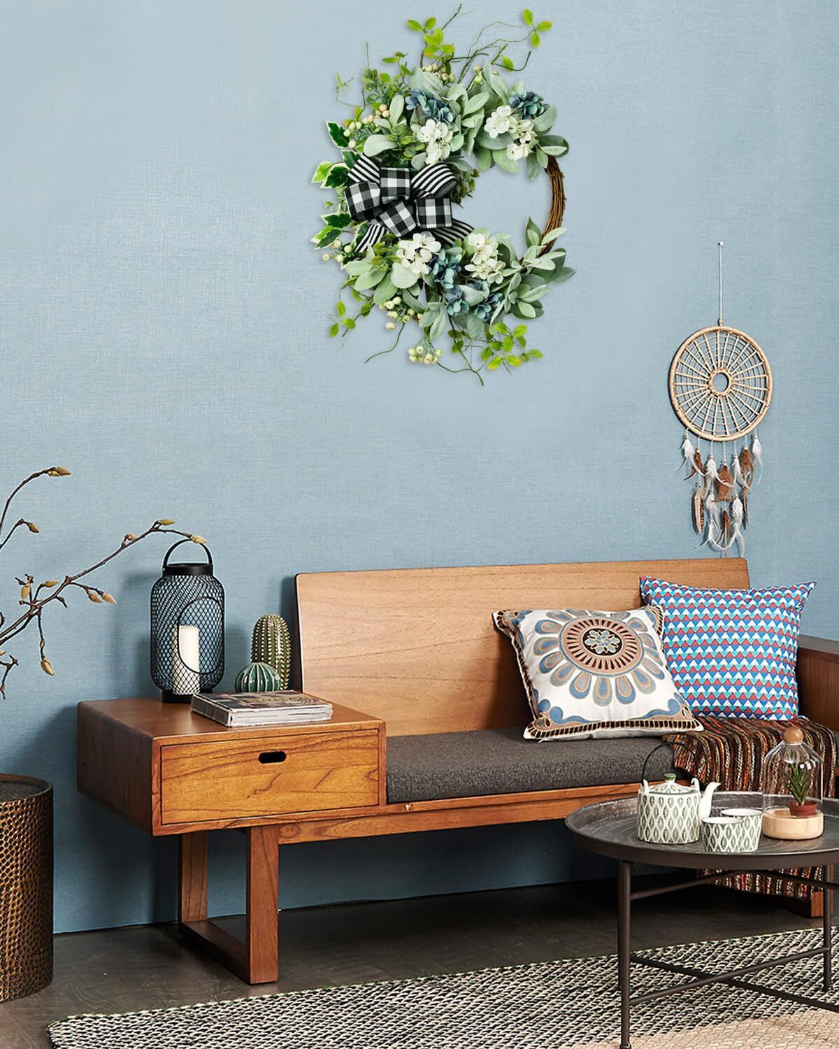 For a year-round wreath on your front door, 20-inch green lamb’s ear wreath