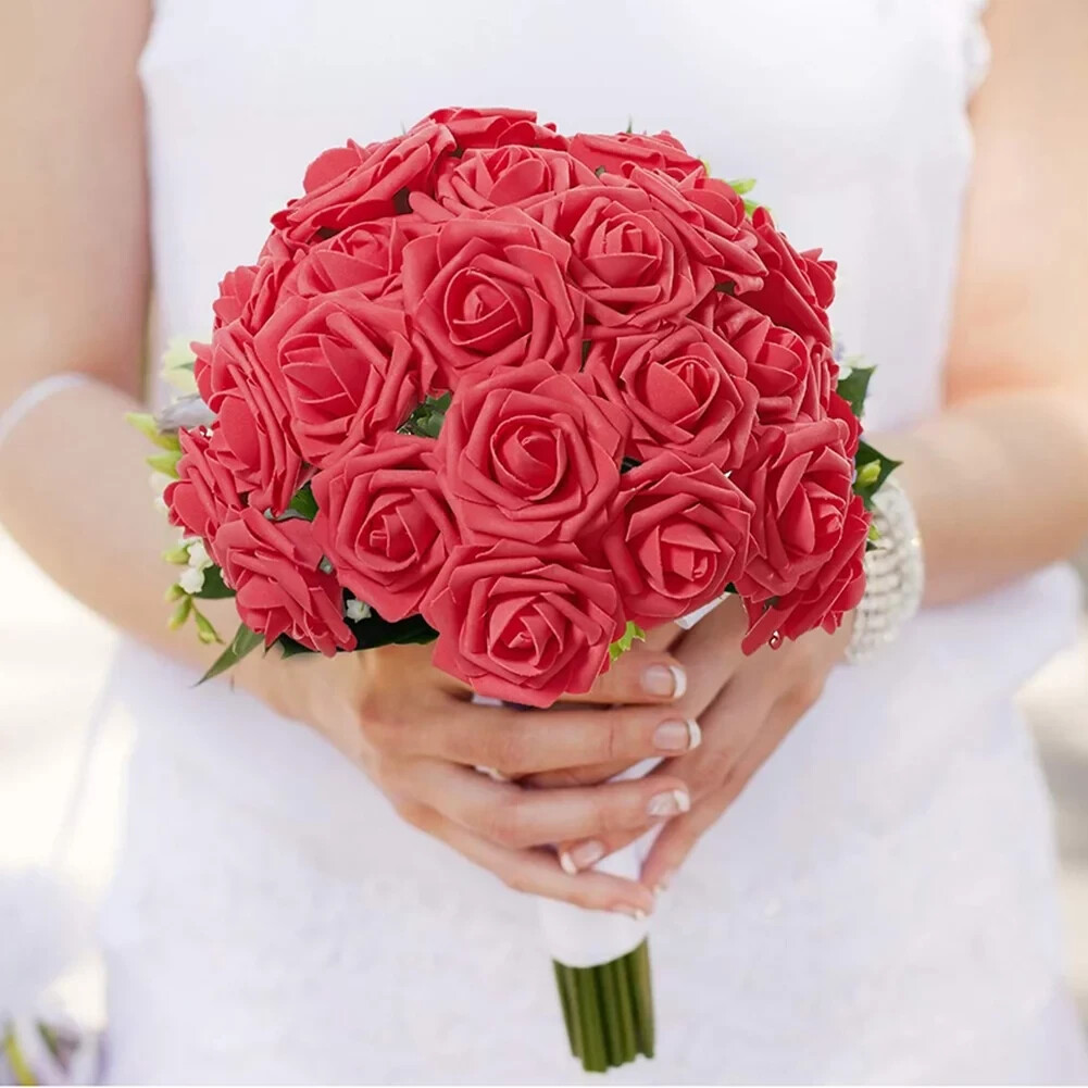 30 Pcs Realistic Foam Artificial Rose Flower Decorations Red