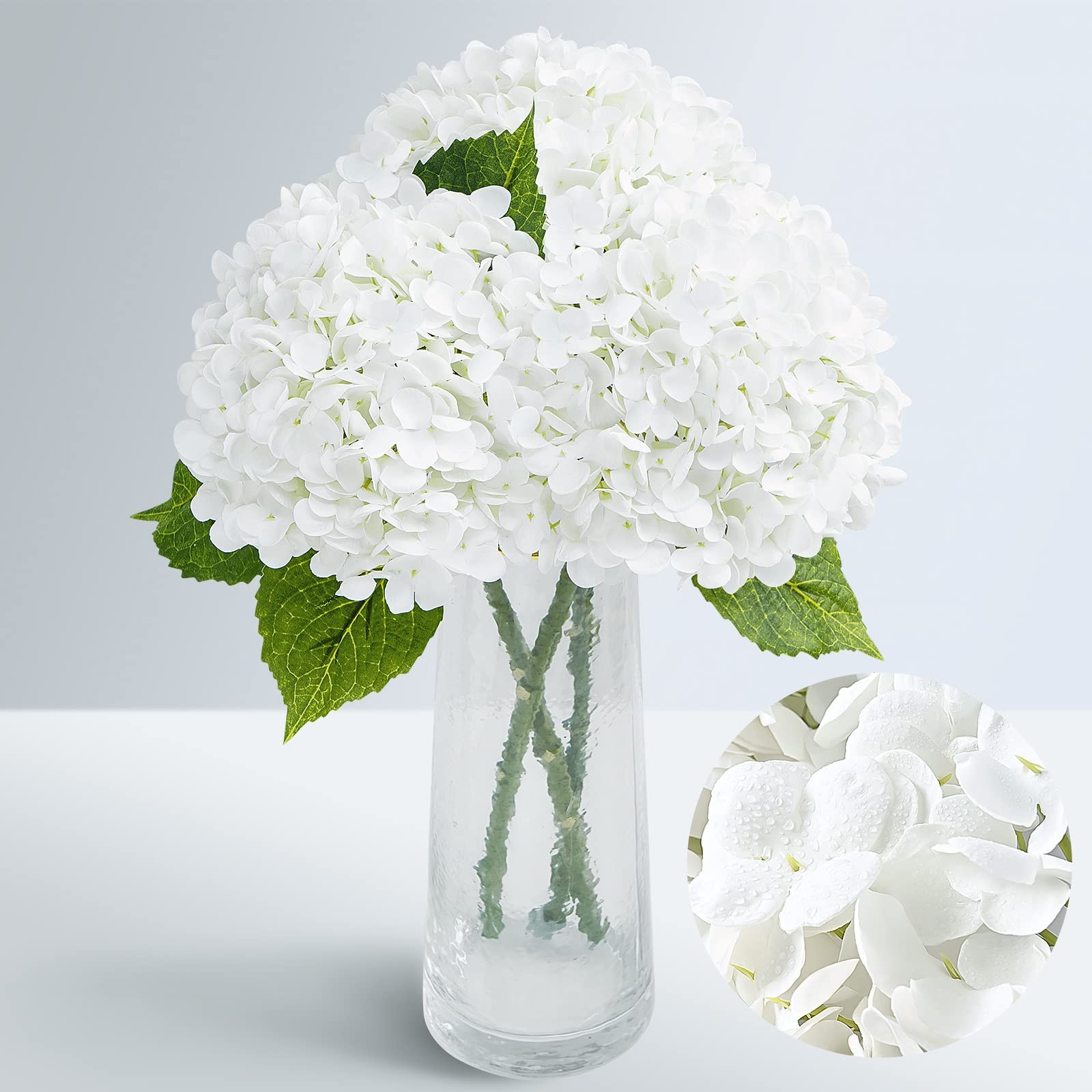 21″ Real Touch White Hydrangea Artificial Flowers with Long Stem & Leaves, Fu…