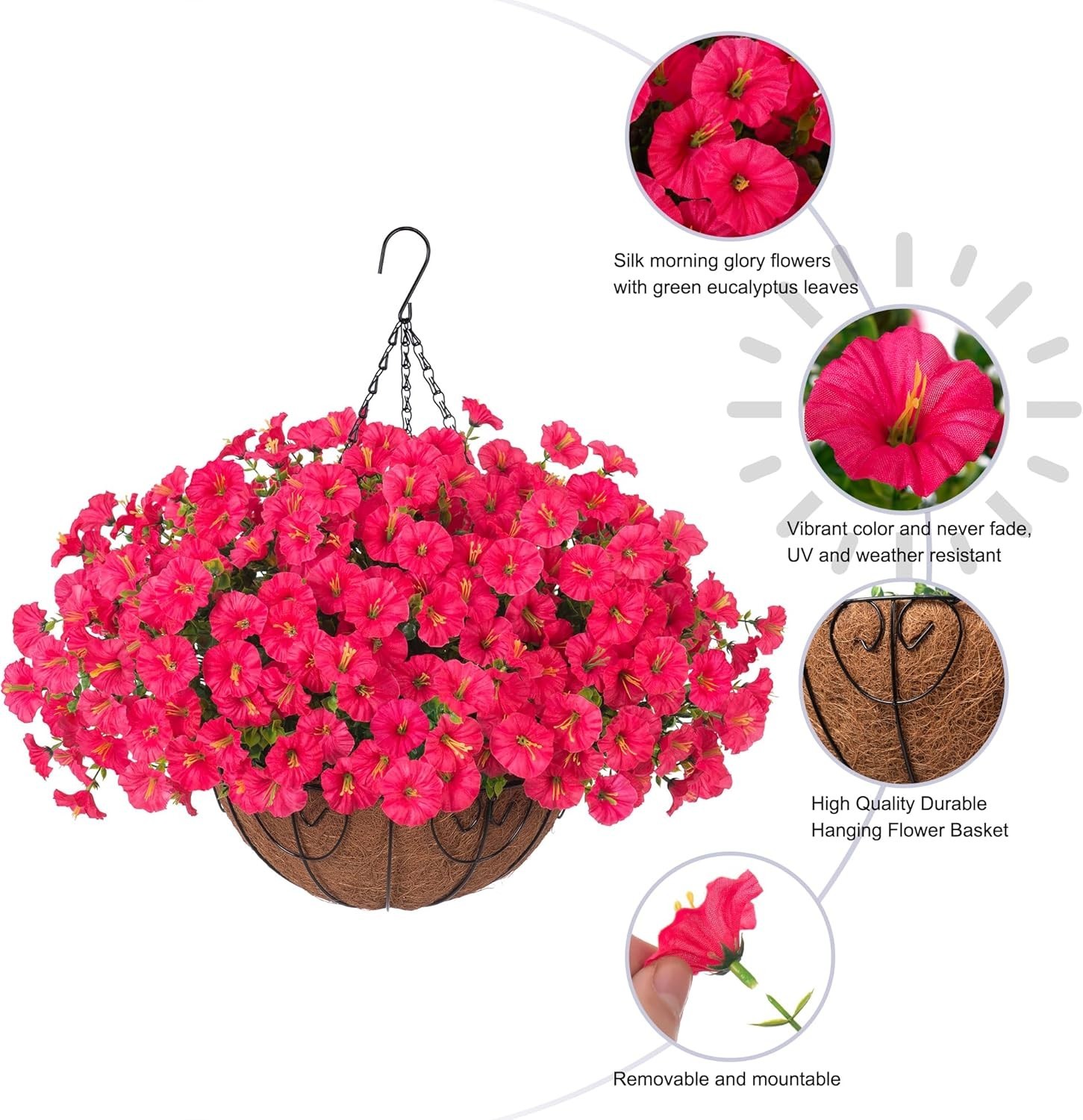 Artificial Faux Hanging Plants Flowers Basket for Outdoor Outside Spring Summer