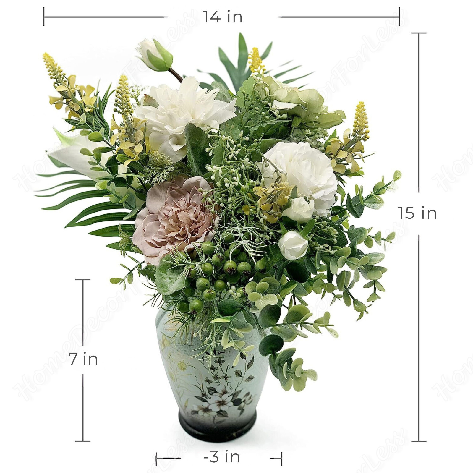 Artificial Floral Flower Arrangement in Ceramic Vase Centerpiece Home Decor