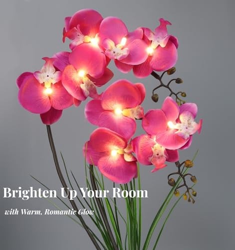 HOMESEASONS Pre-Lit Artificial Orchid Arrangement, LED Orchid Plant with 9