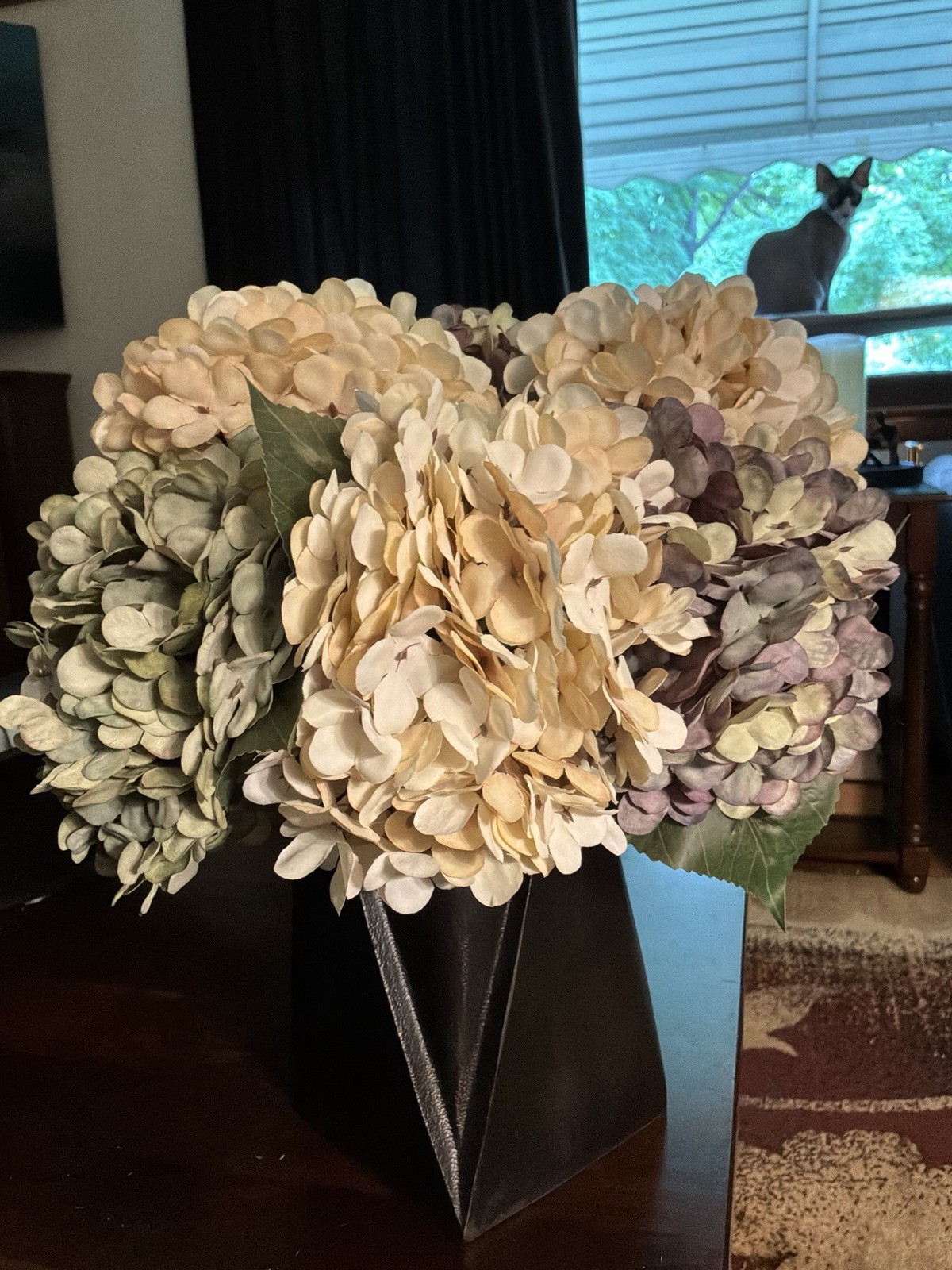 New Hydrangea Flower Stems (9 Flower Stems Purple, Green, Cream)