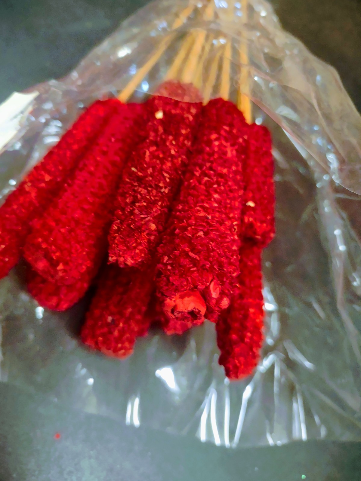 12 Wired Stems of Dried Corncobs, Real Dry Corn Cob for Floral Design, Red Dyed